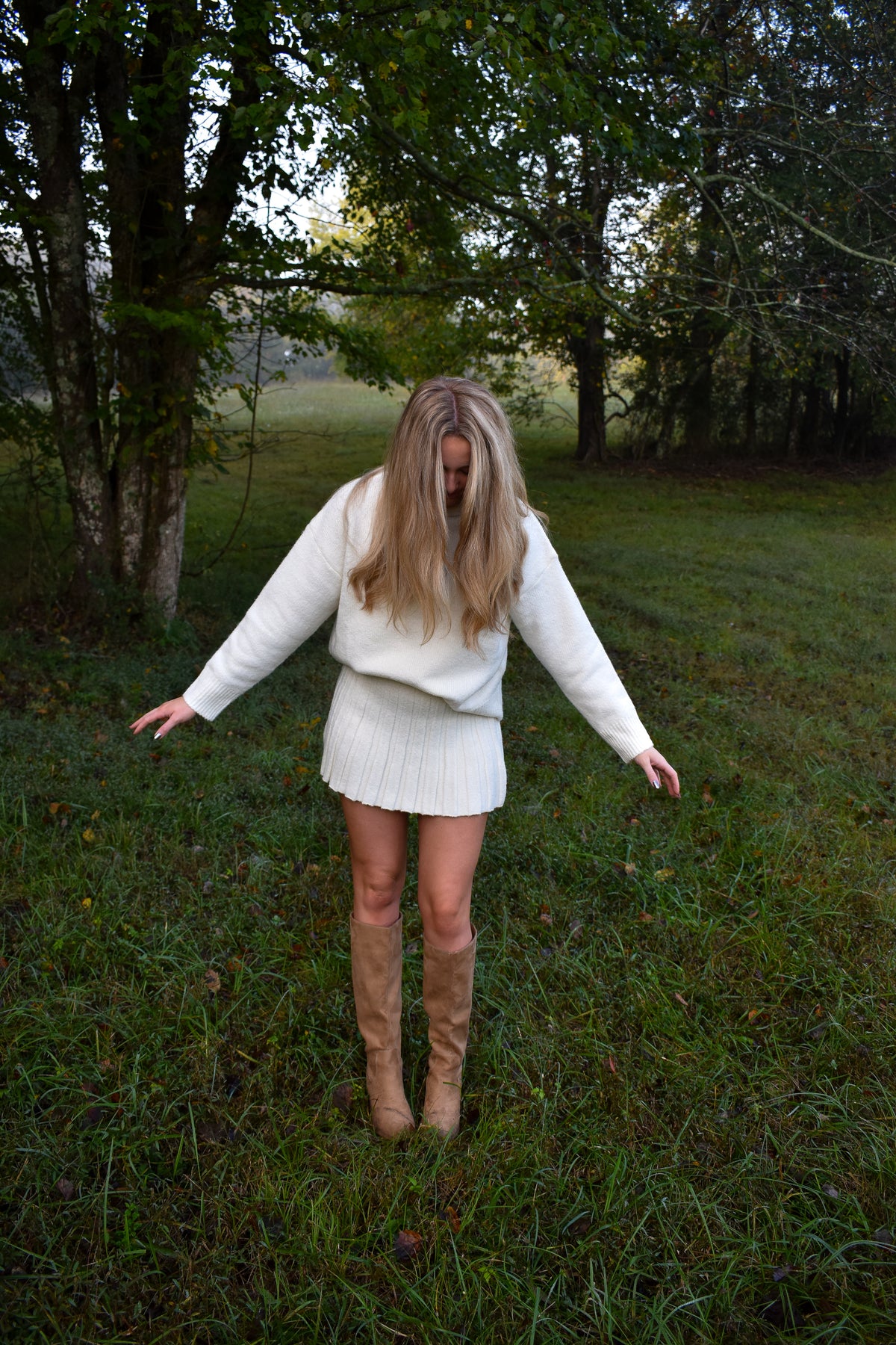 Turtleneck Pullover Sweater & Pleated Skirt Set