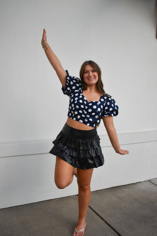 Leather Tiered Ruffle Mini Skort