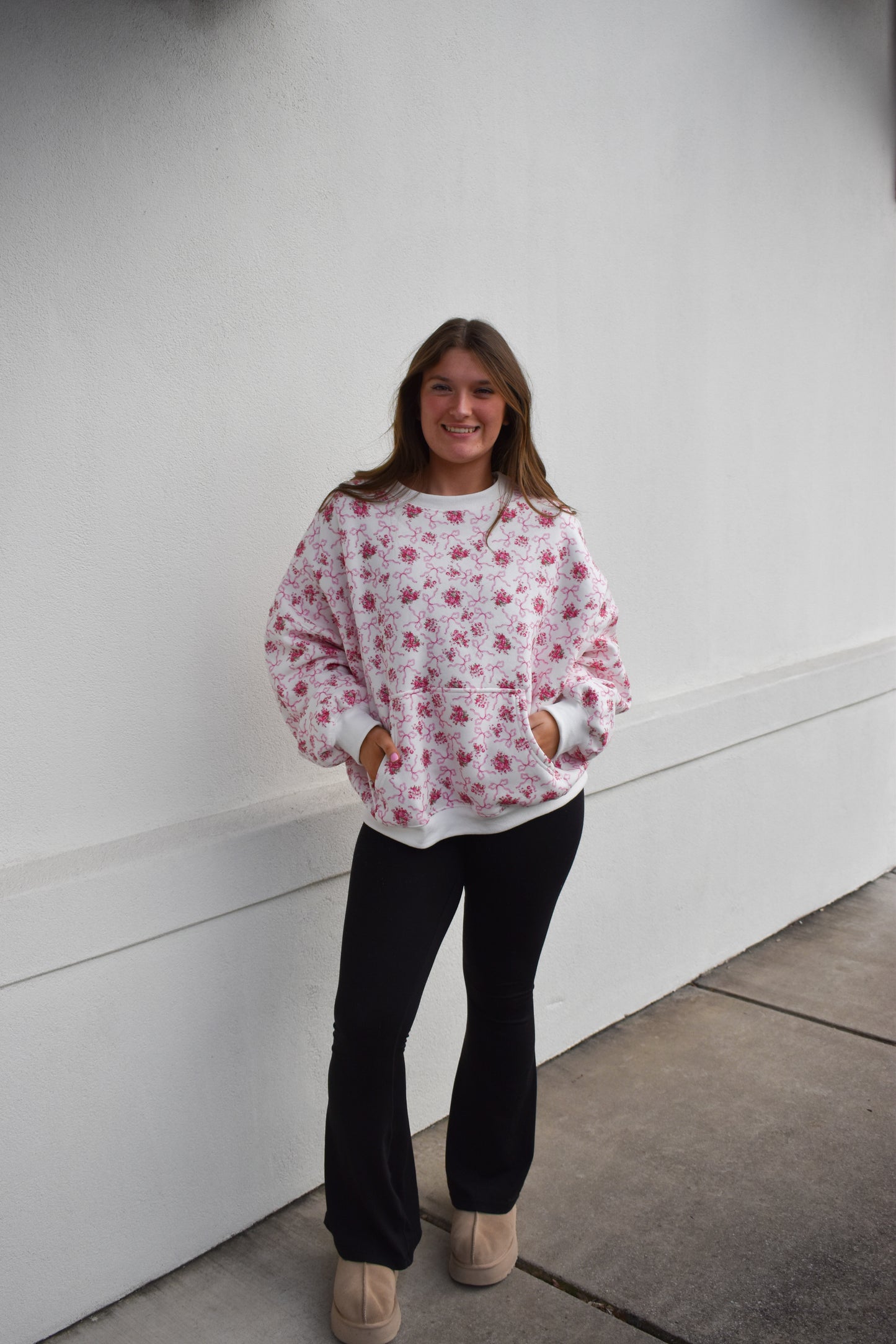 Floral Print Fleece Crew Neck
