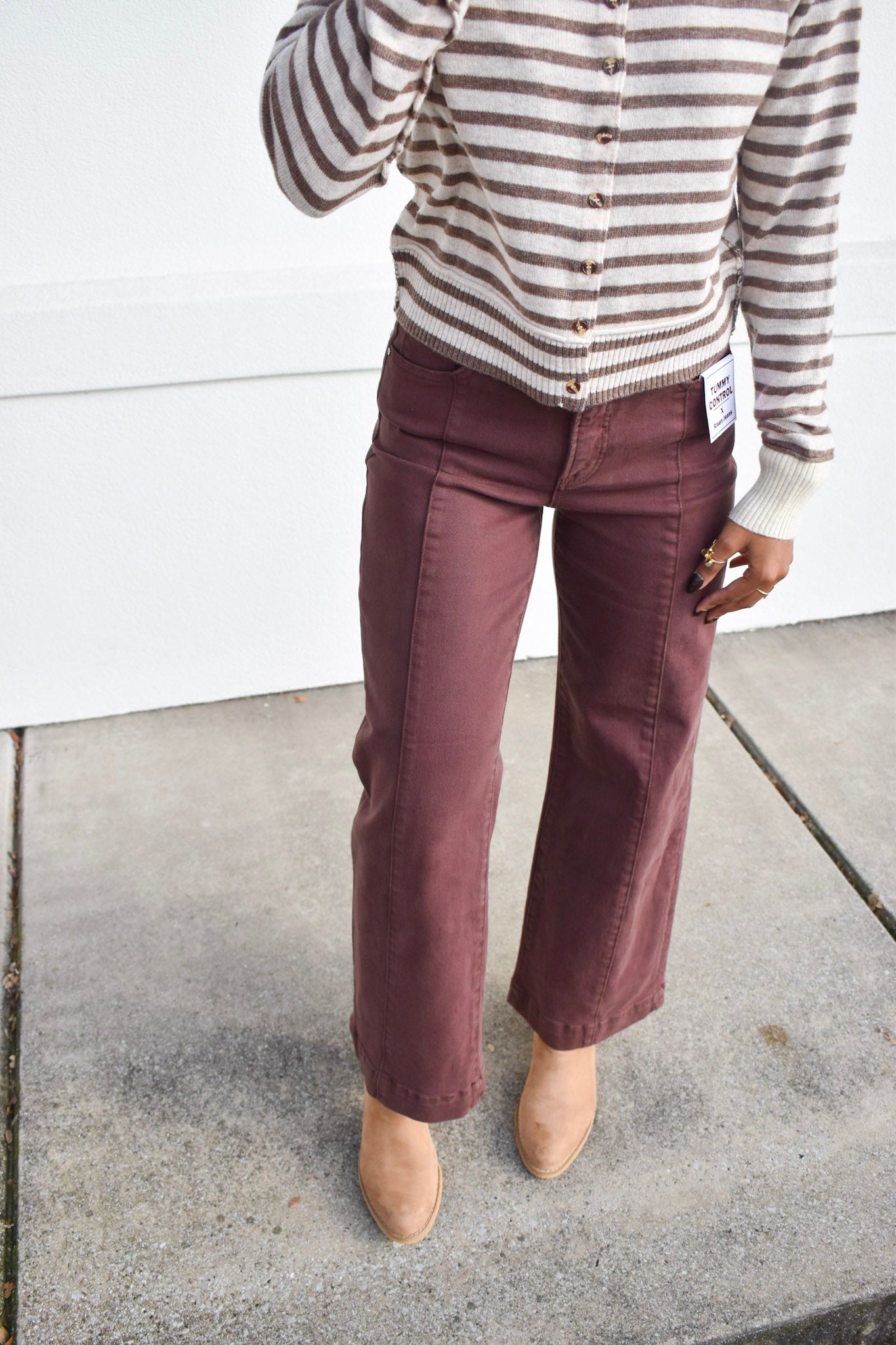 Risen Detailed High Rise Crop Wide Leg: Chocolate