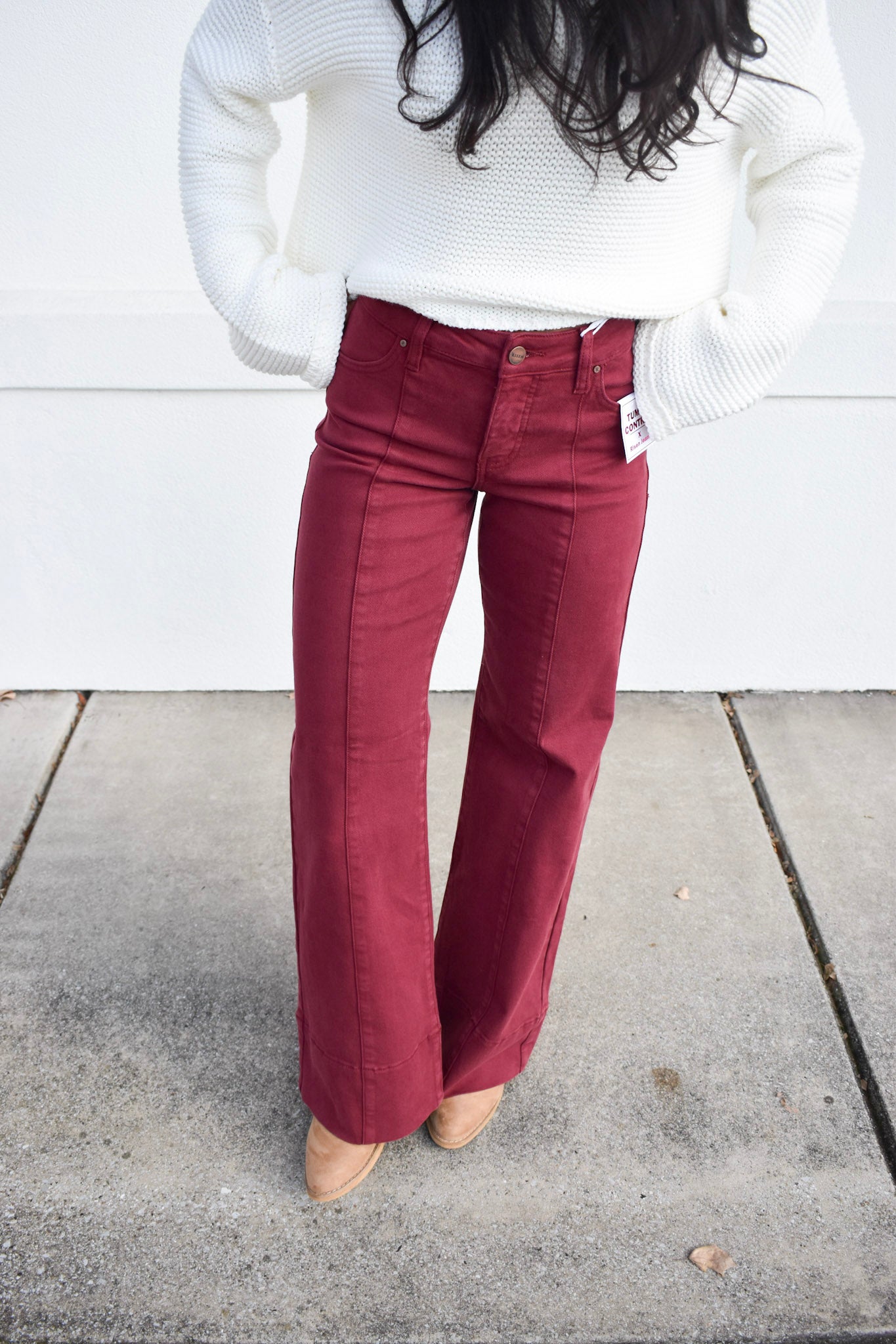 Risen Mid Rise Wide Leg: Wine