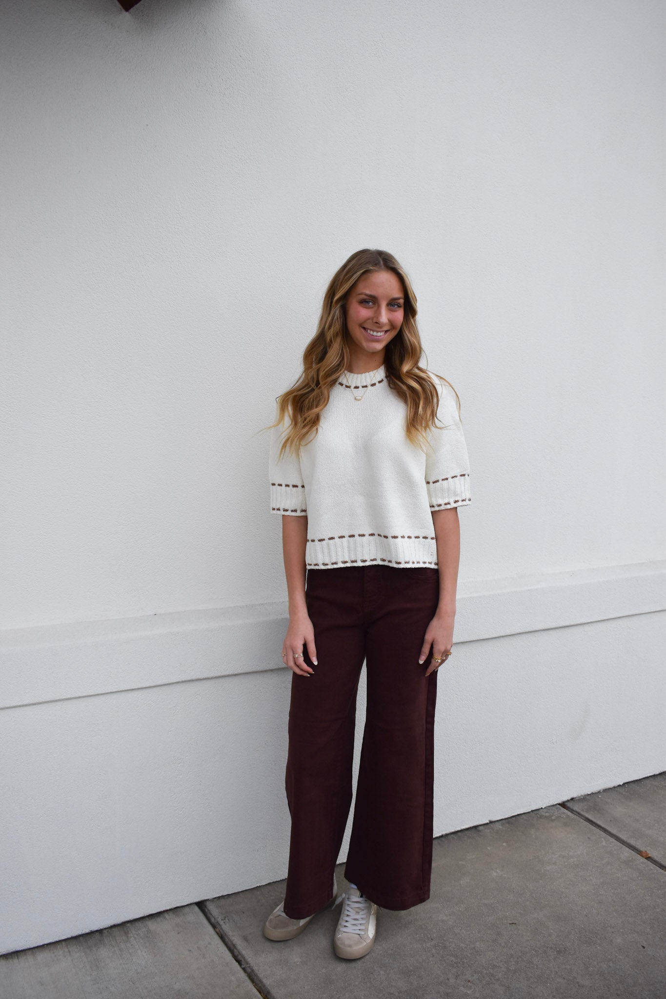 Stitch Effect Short Sleeve Top