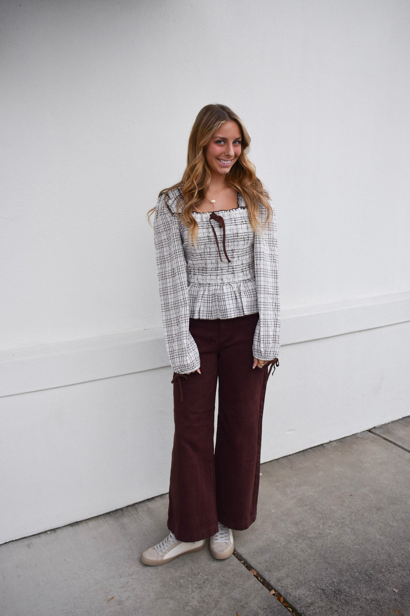 Plaid Smocked Babydoll Blouse