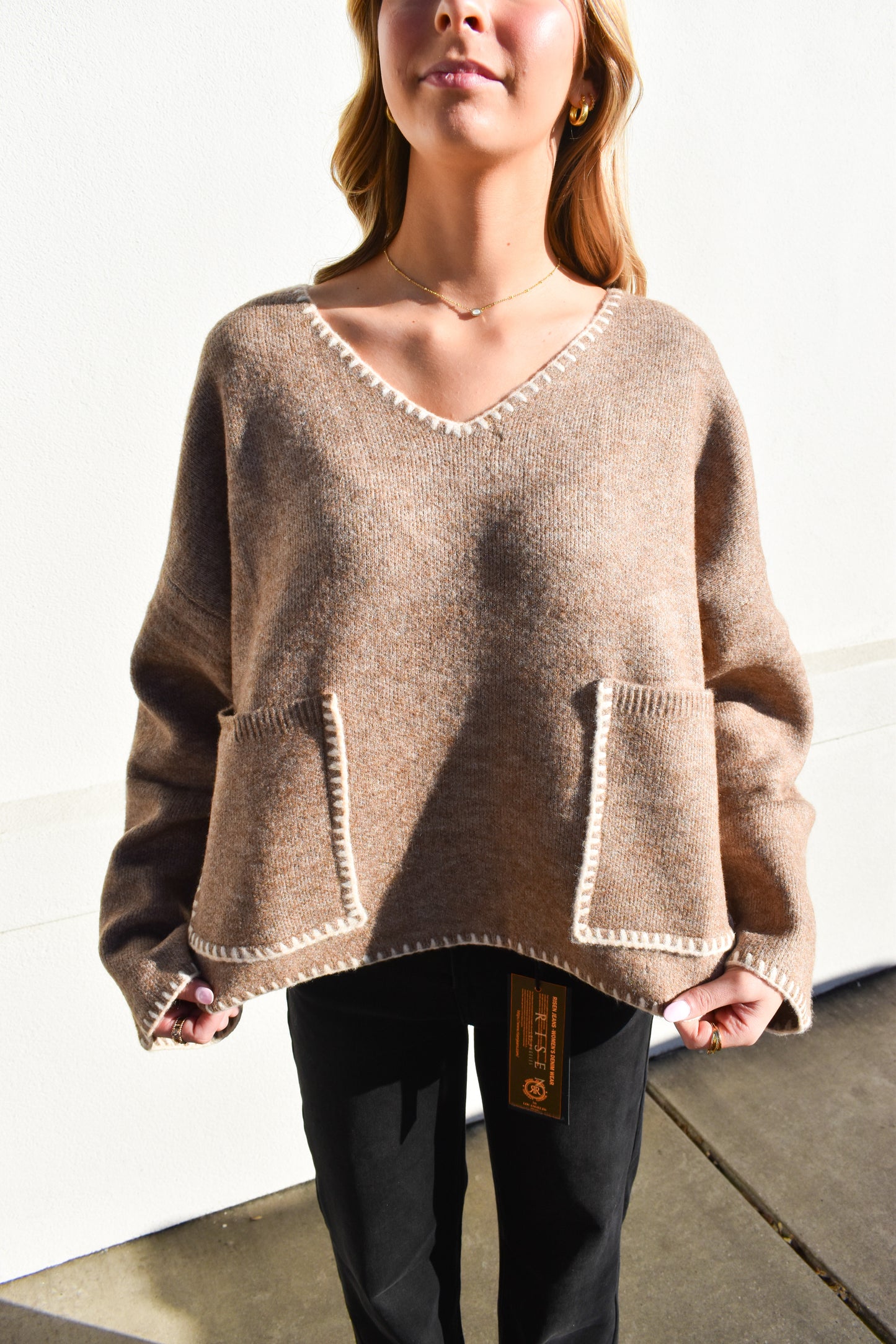 Stitch Detail V Neck Sweater