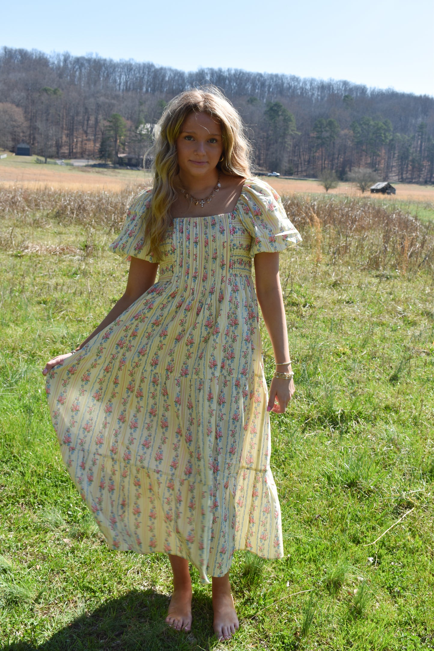 Smocked Baby Yellow Floral Maxi Dress