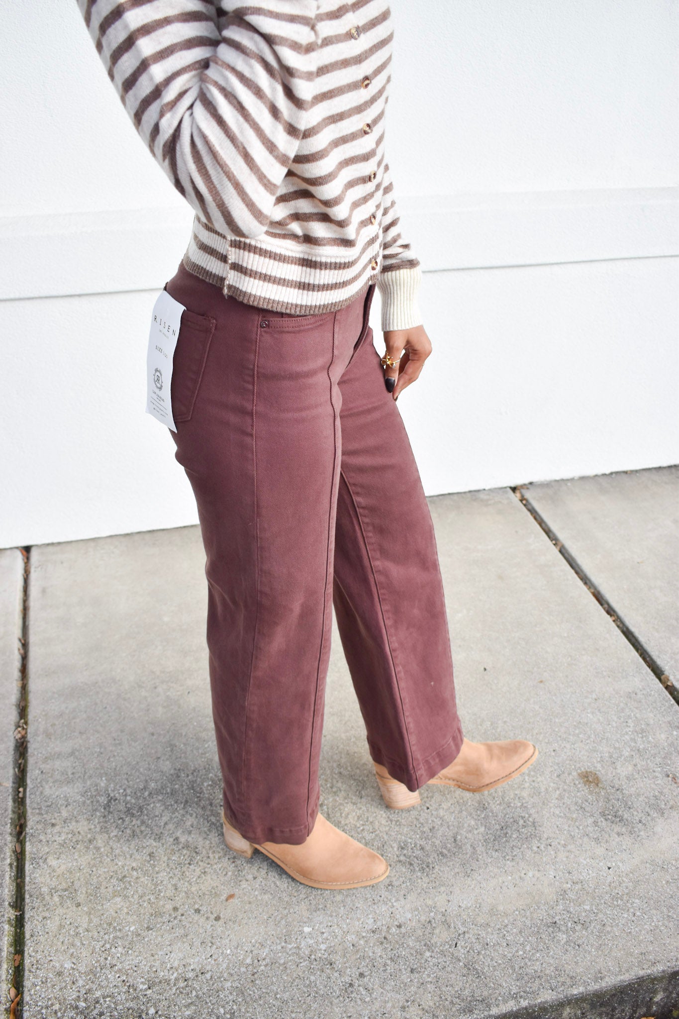 Risen Detailed High Rise Crop Wide Leg: Chocolate