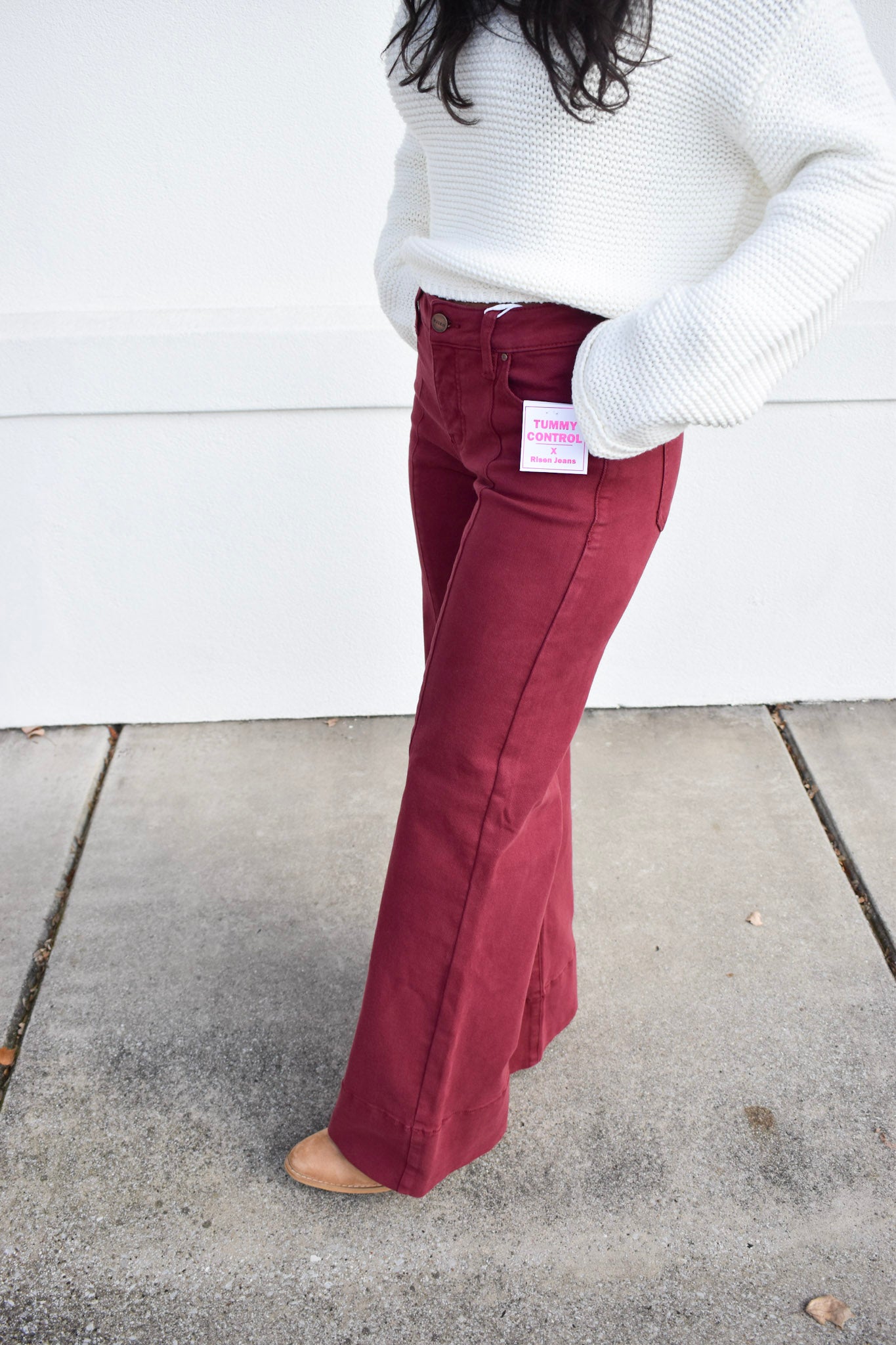 Risen Mid Rise Wide Leg: Wine