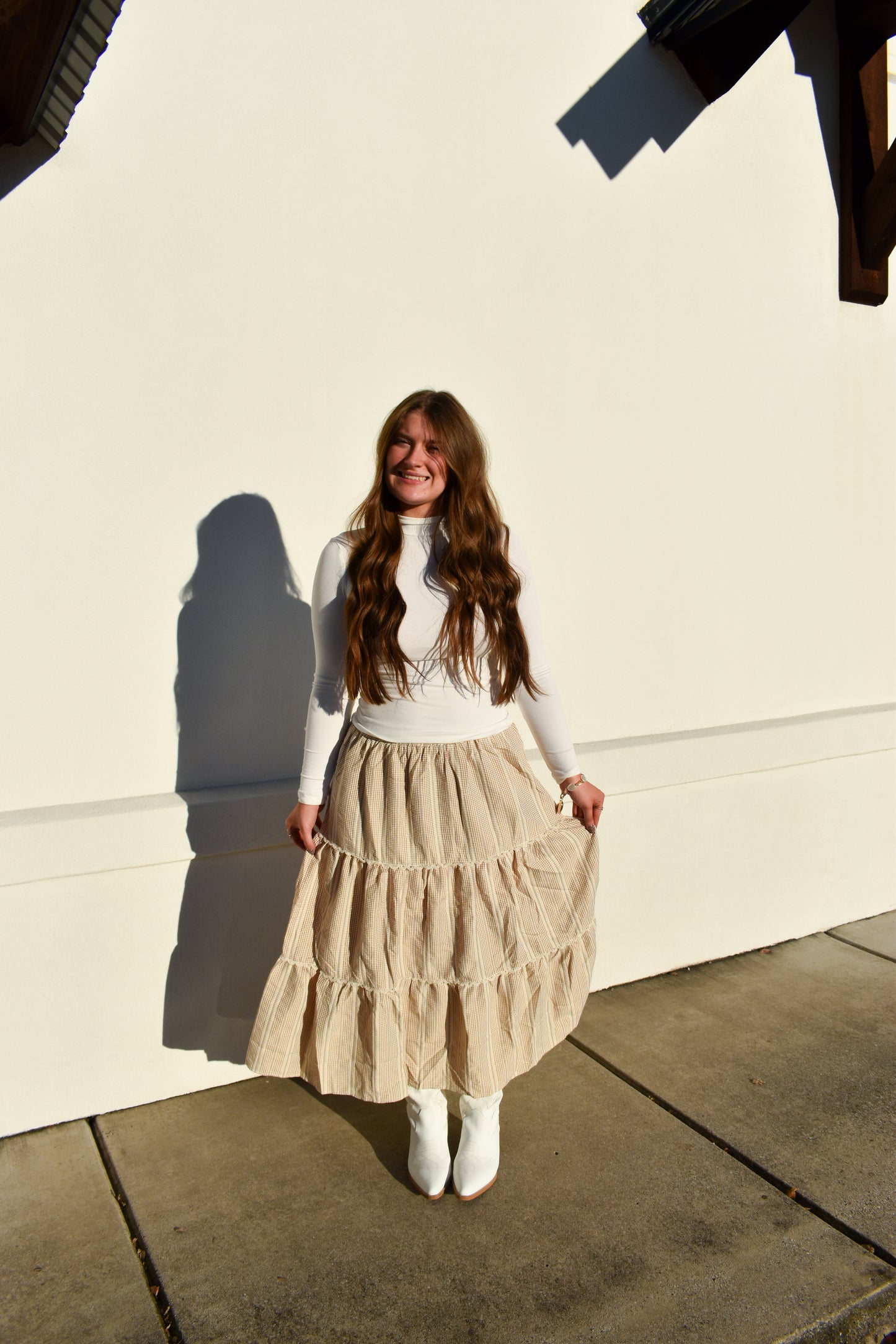 Lace Trim Gingham Maxi Skirt