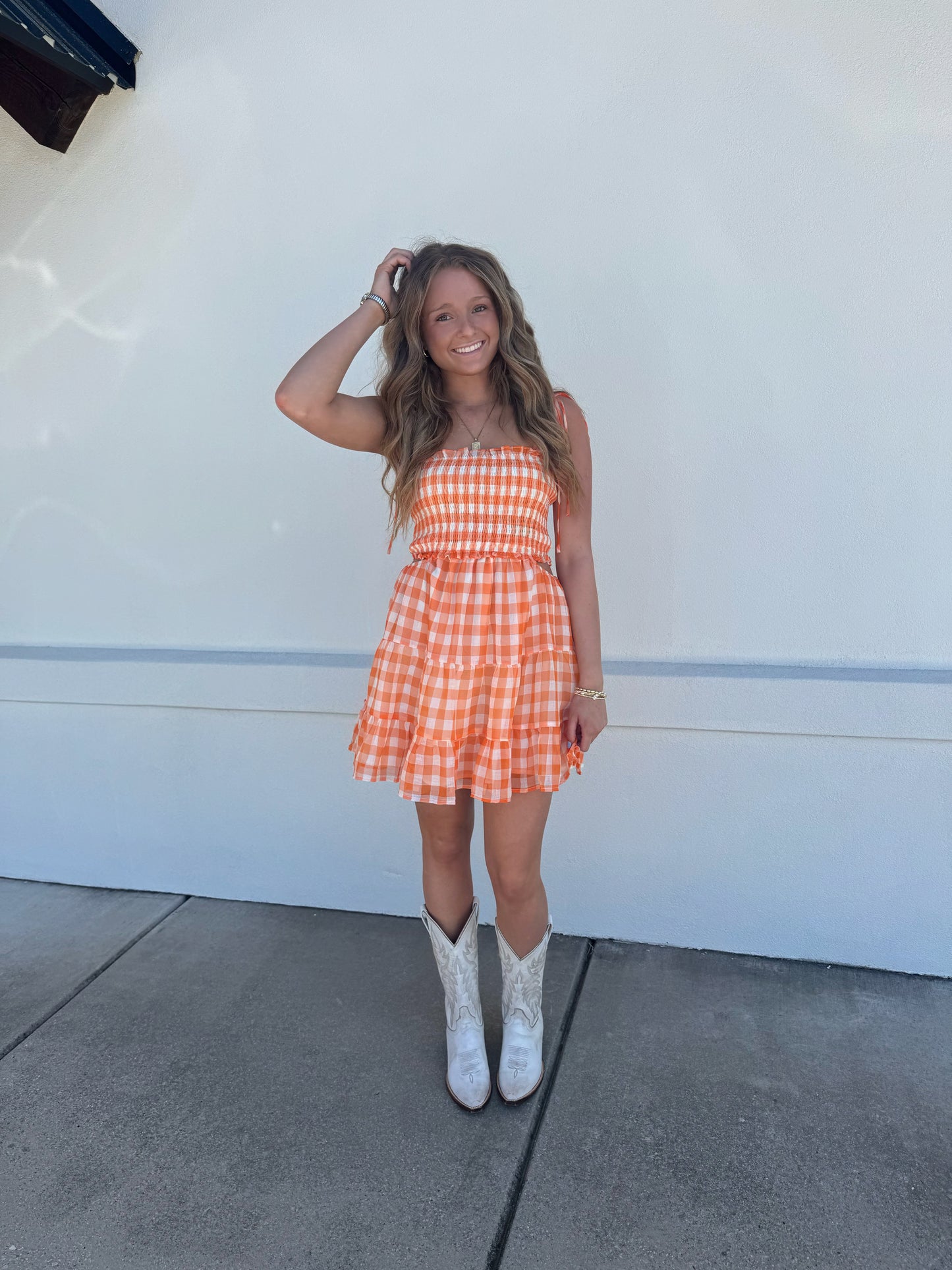 Gingham Smocked Top Mini Dress