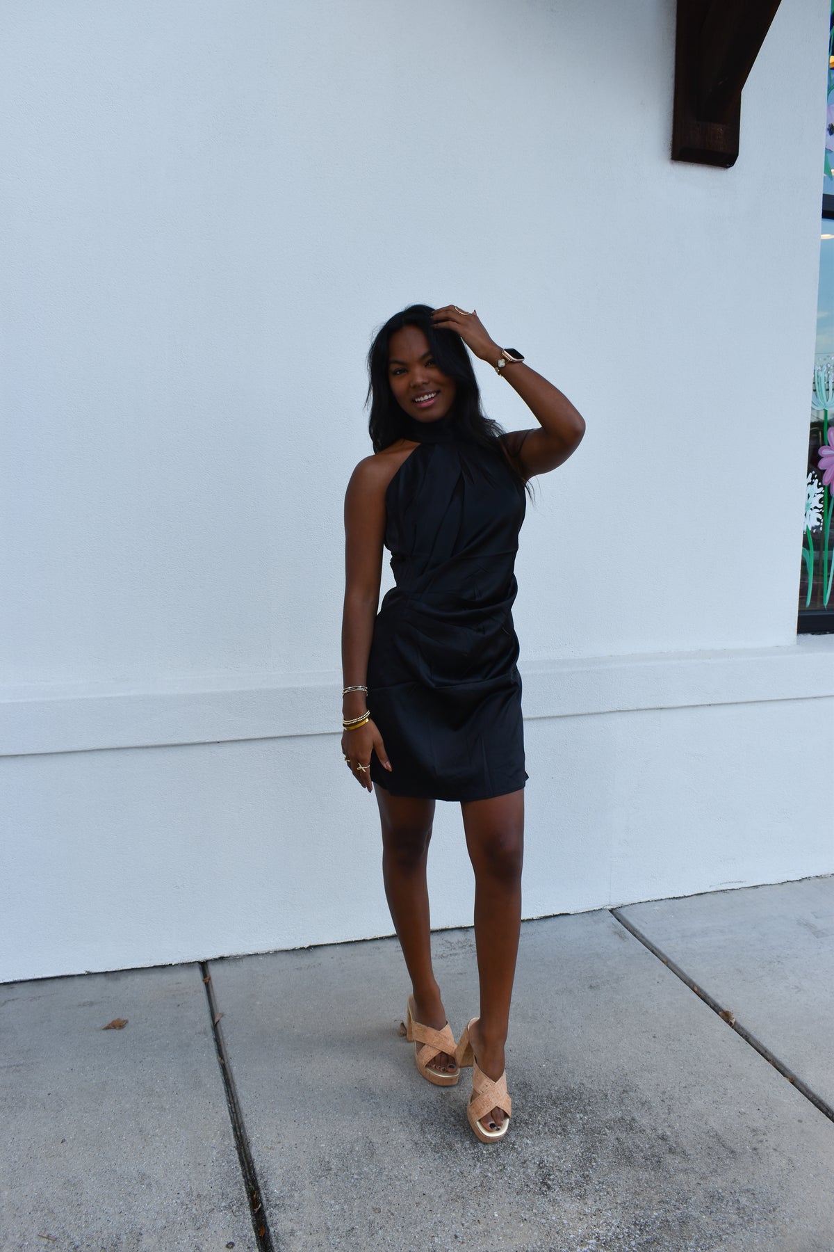Solid Open Back Halter Mini Dress