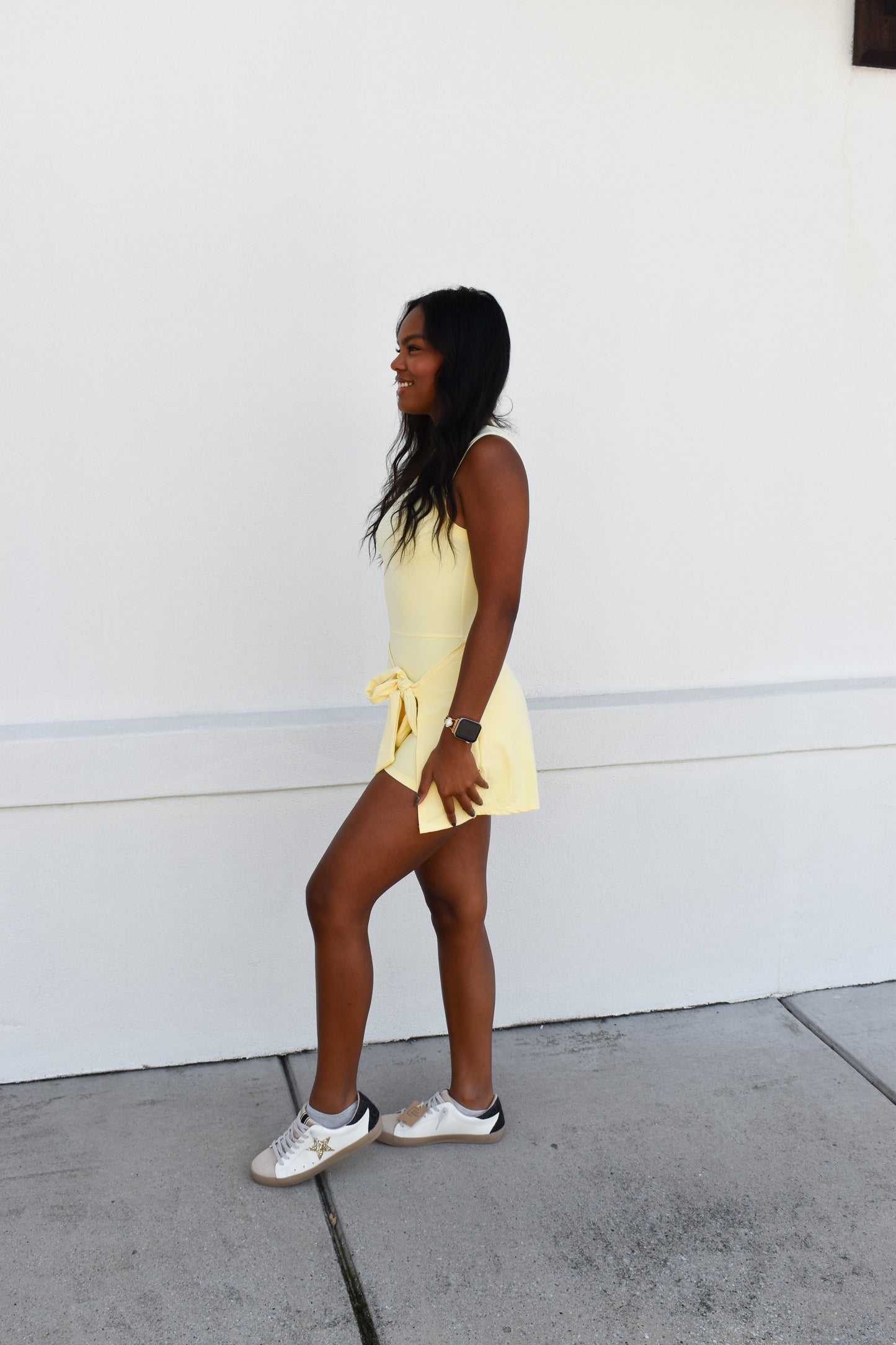 Athletic Wrap Tie Dress: Light Yellow