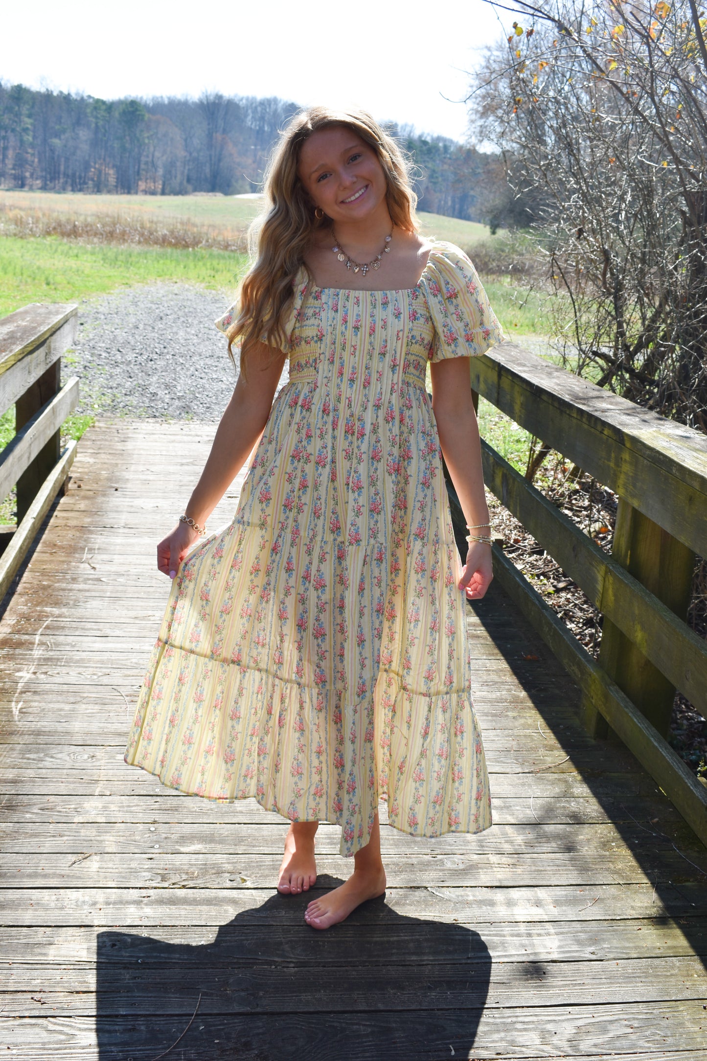 Smocked Baby Yellow Floral Maxi Dress