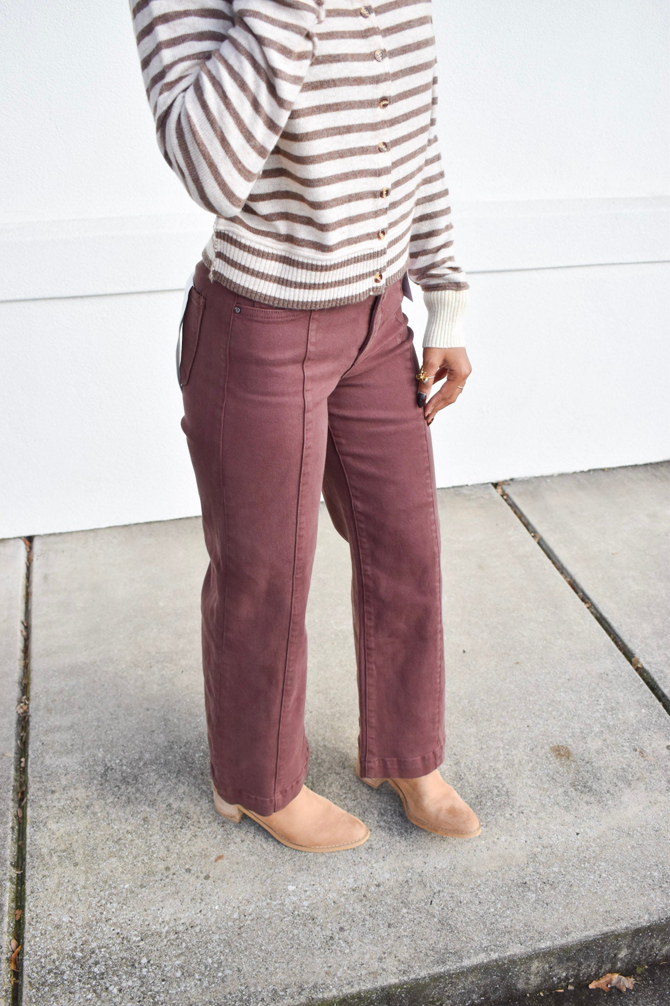 Risen Detailed High Rise Crop Wide Leg: Chocolate