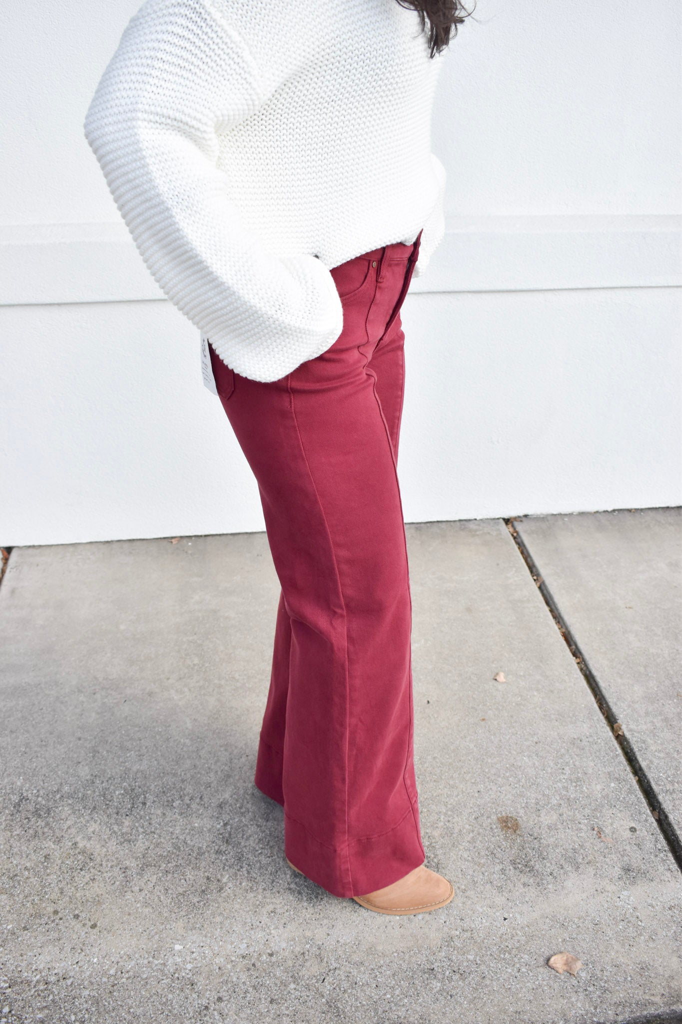 Risen Mid Rise Wide Leg: Wine