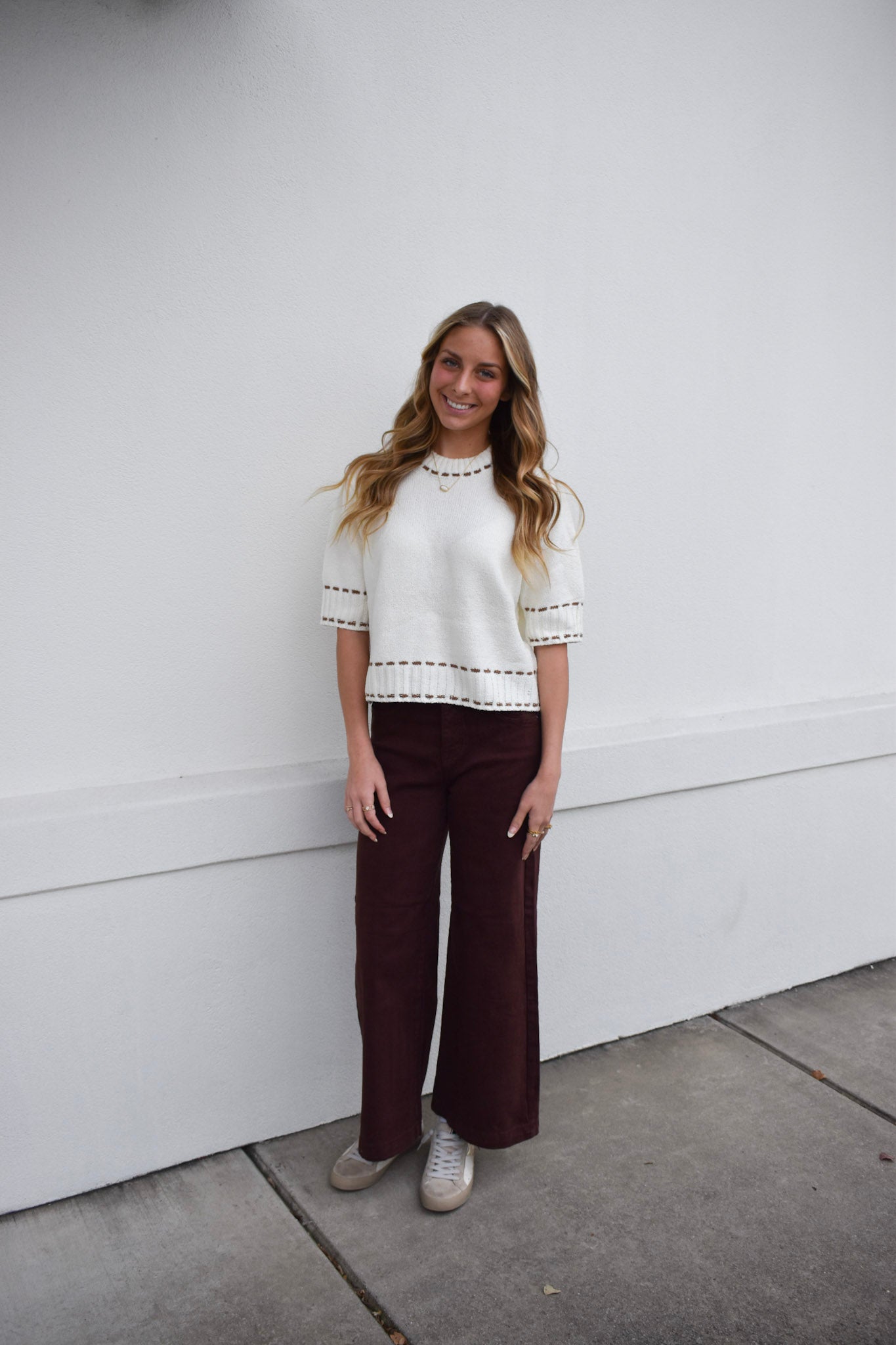 Stitch Effect Short Sleeve Top