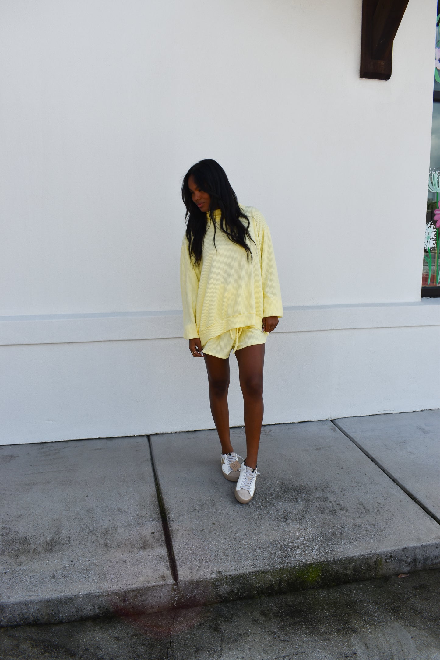 Yellow Waffle Knit Mockneck
