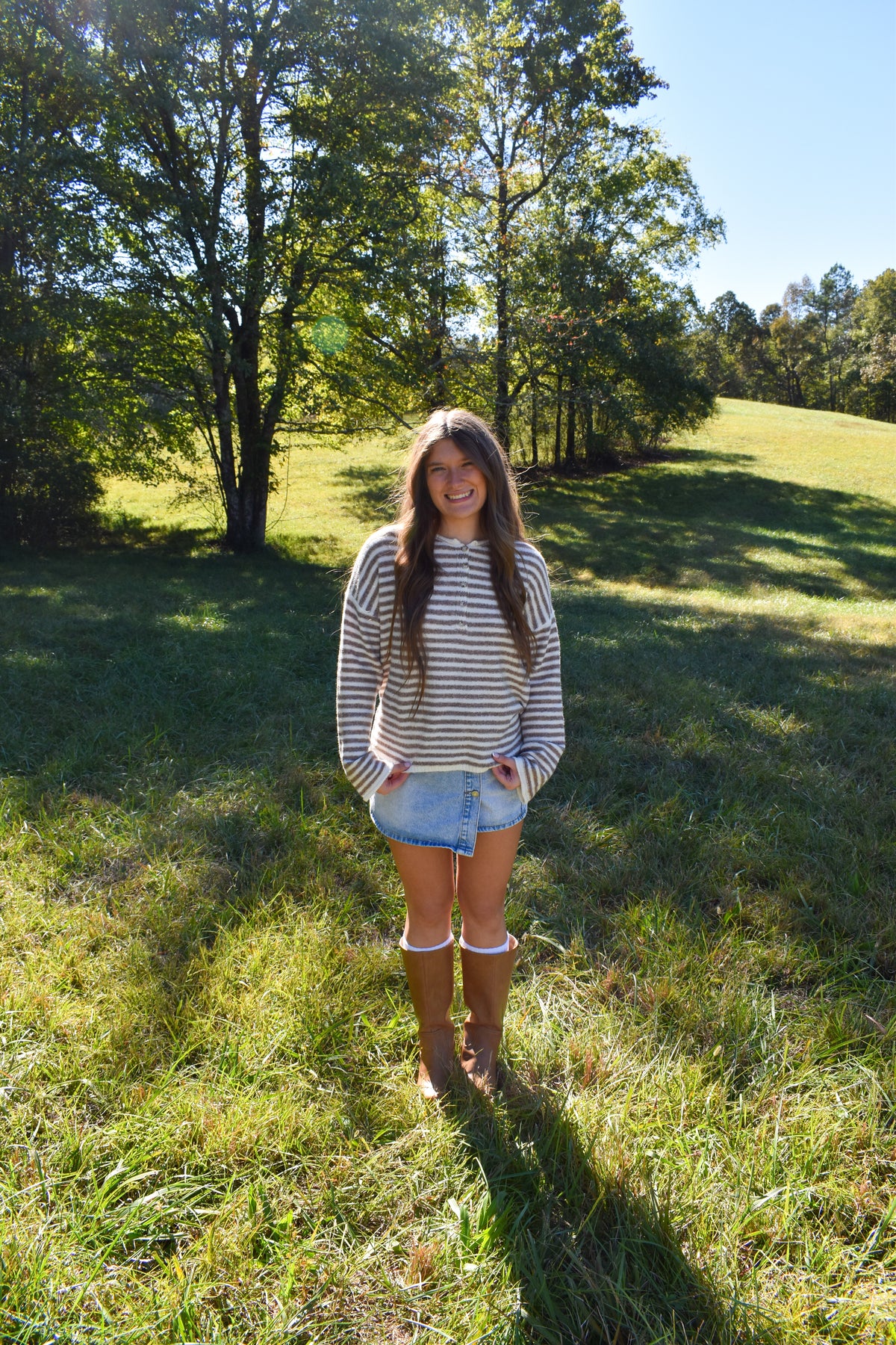 Beige Stripe Henley Pullover