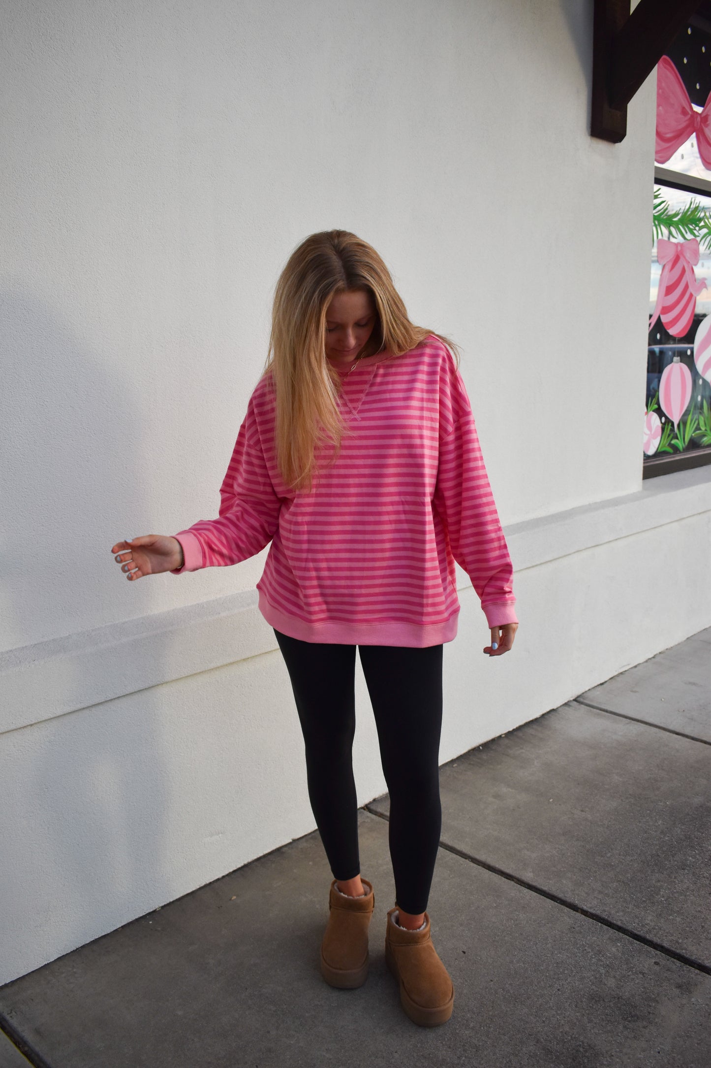 Oversized Stripe Knit Top: Pink/Light Pink