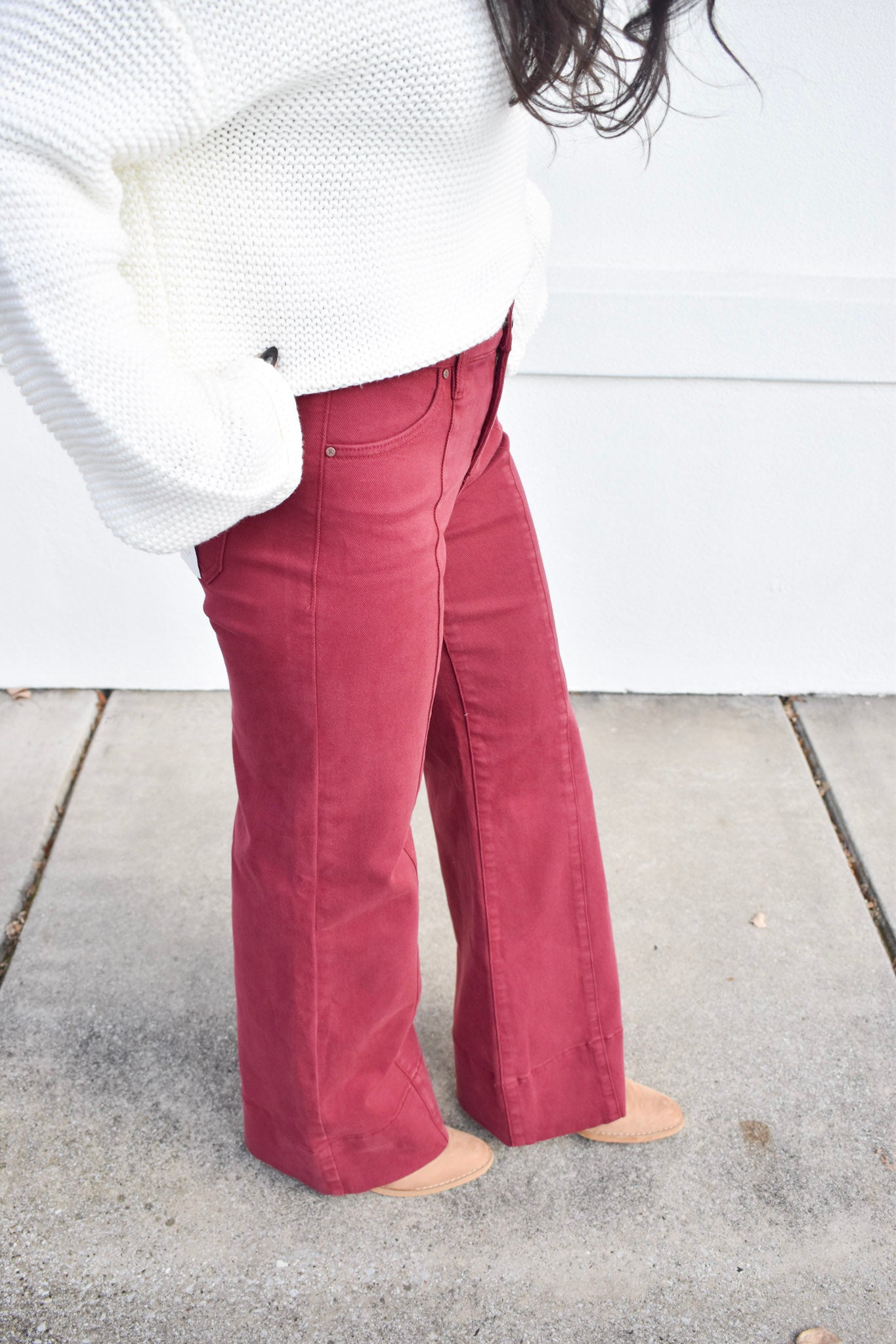 Risen Mid Rise Wide Leg: Wine