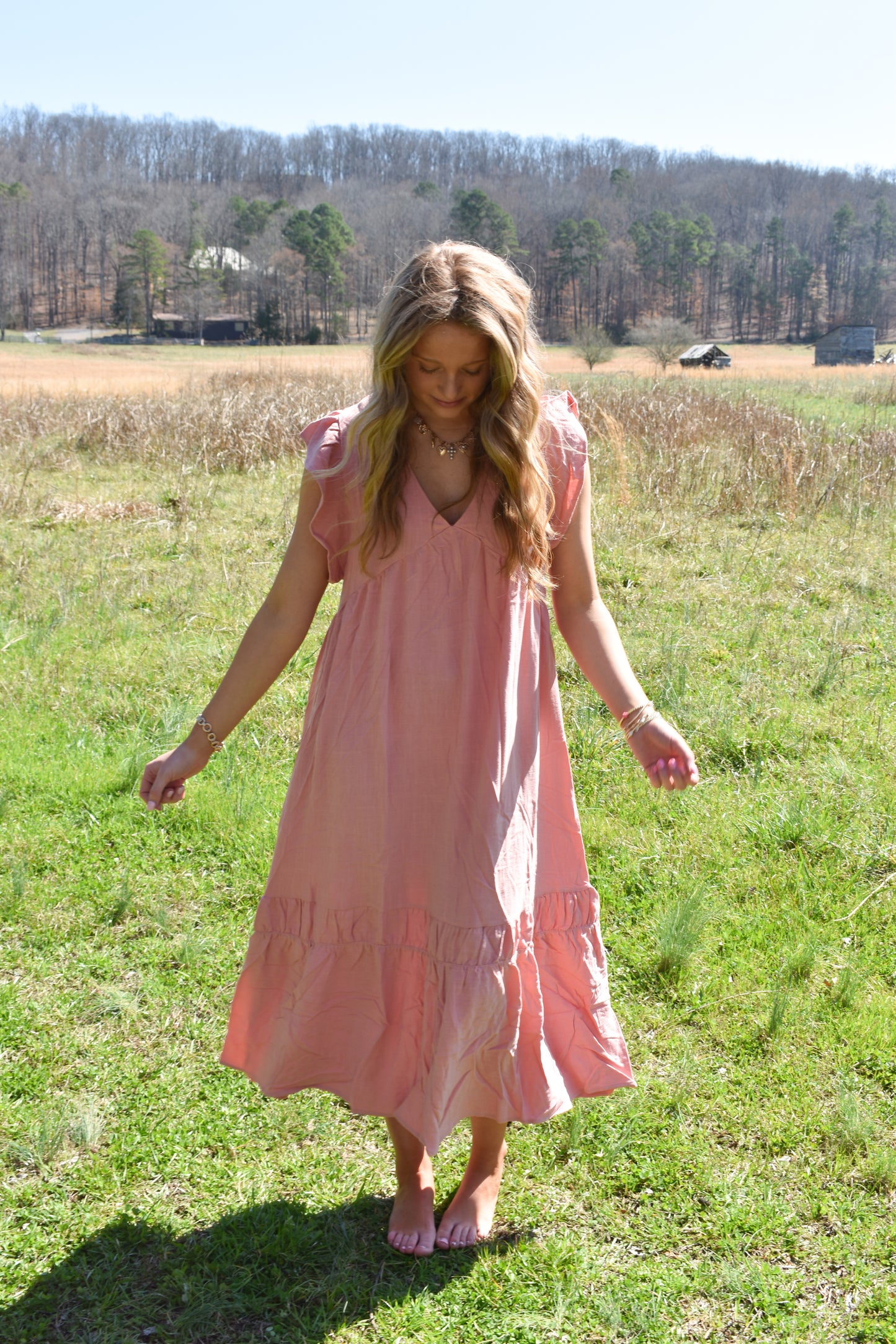 Blush Ruffle Midi Dress