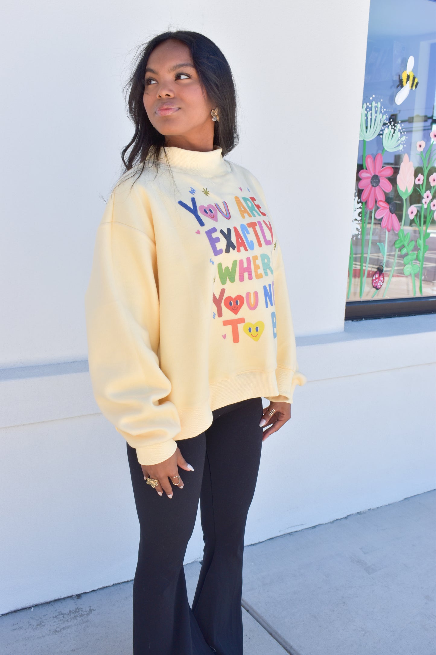 "Life is Good' Reversible Crop Mockneck