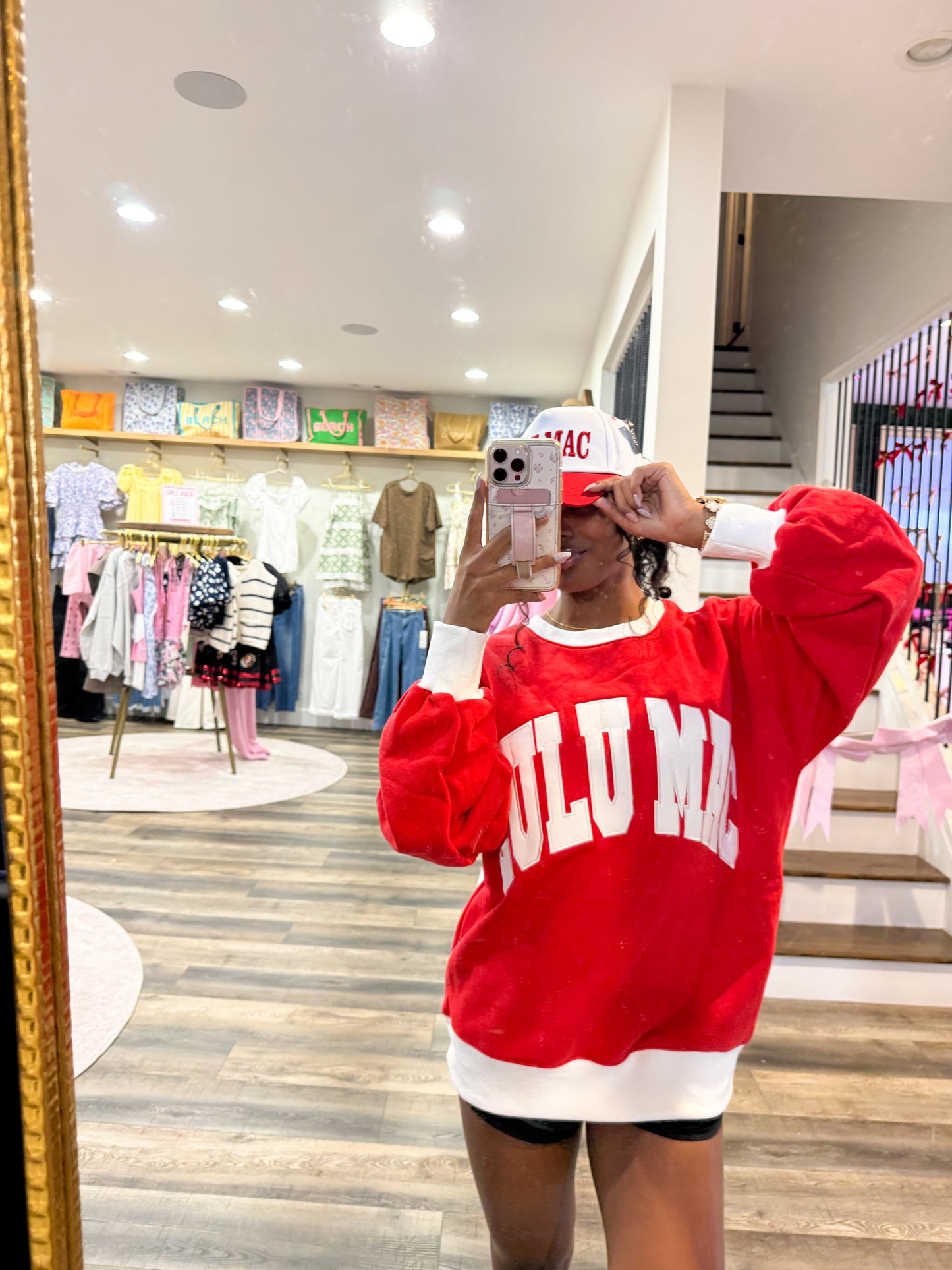 Lulu Mac Color Block Sweatshirt: Red/White