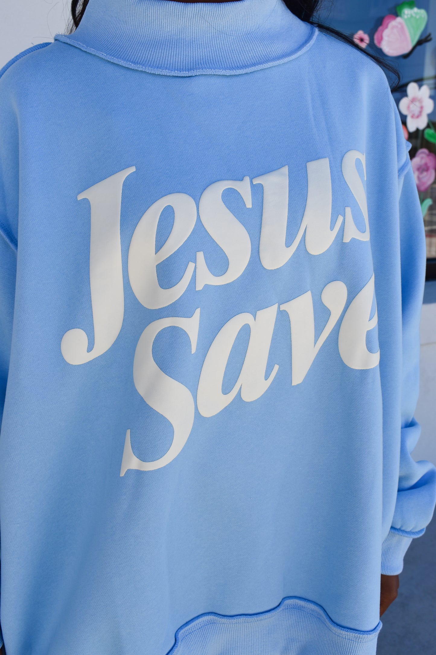 Jesus Saves Puff Letter Mockneck