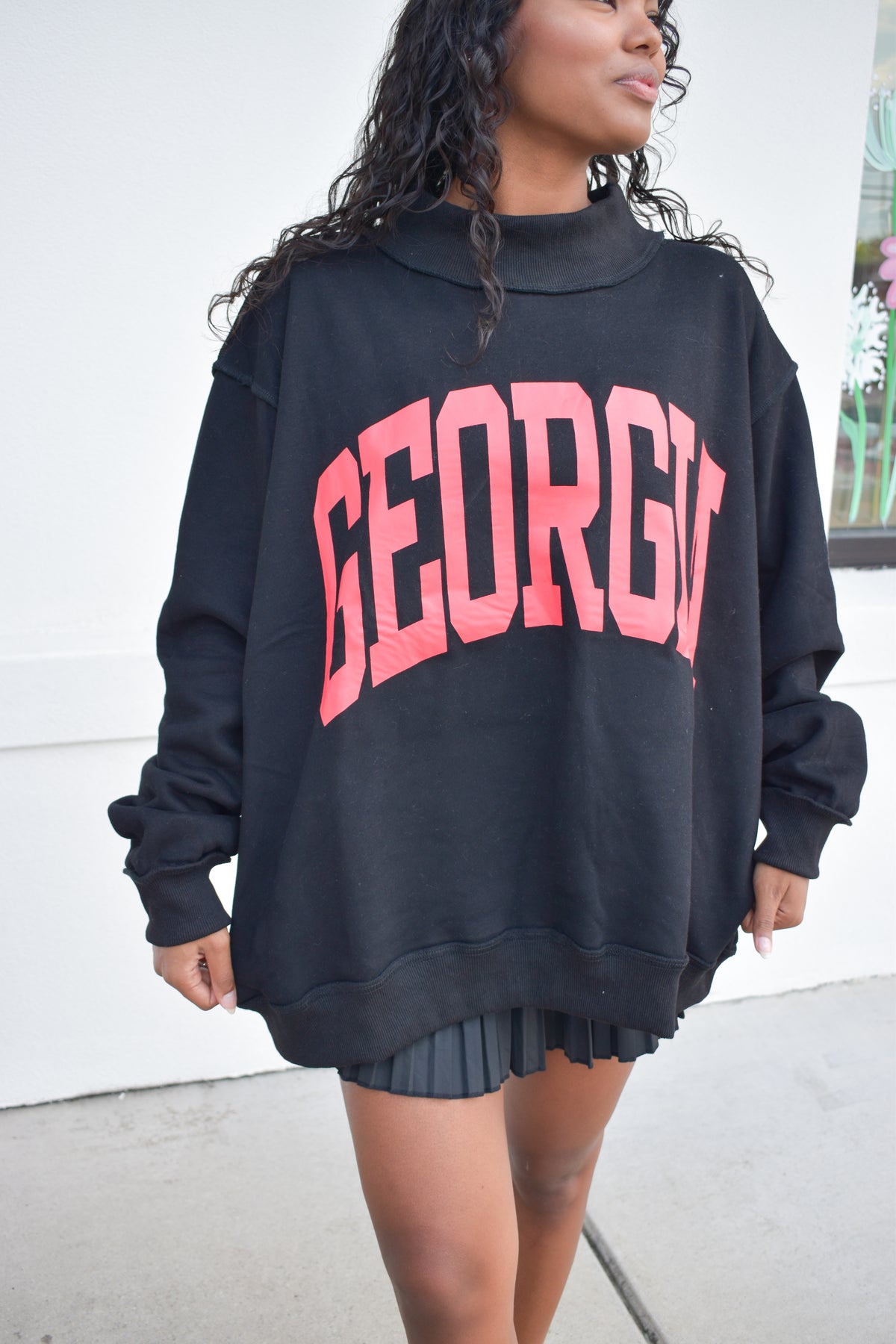 'GEORGIA&GA' Reversible Mockneck Sweatshirt: Black