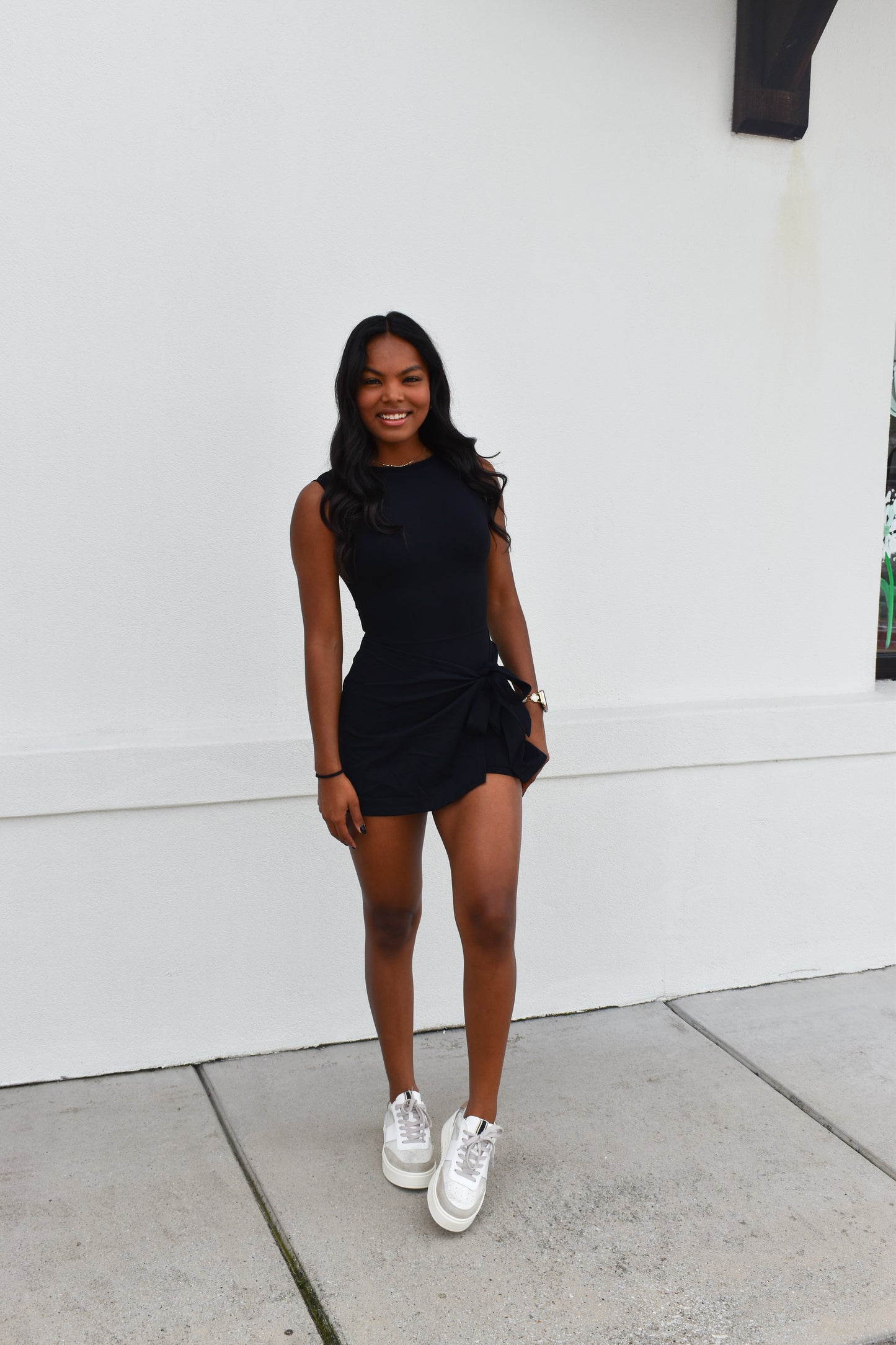 Athletic Wrap Tie Dress: Black
