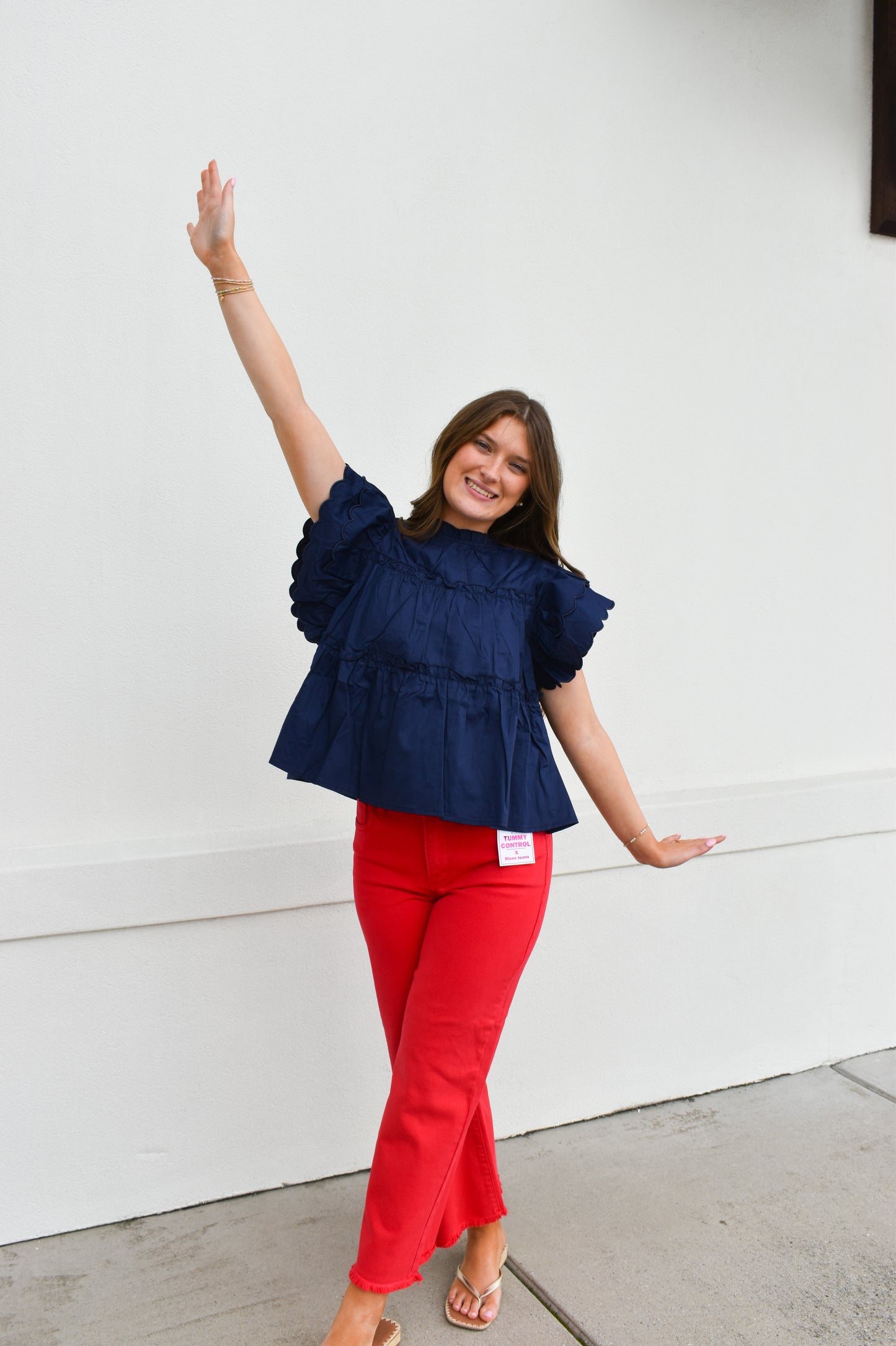The Navy Scallop Ruffle Top