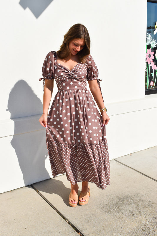Mocha Dot Maxi Dress