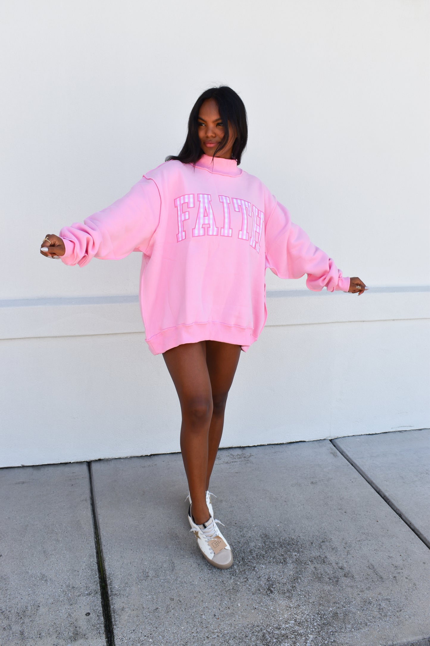 "FAITH" Embroidered Mock Neck