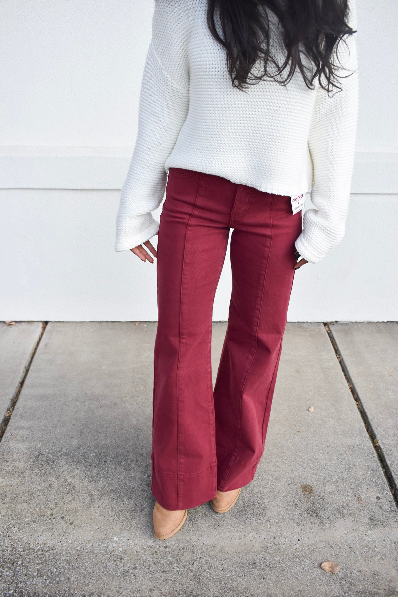 Risen Mid Rise Wide Leg: Wine