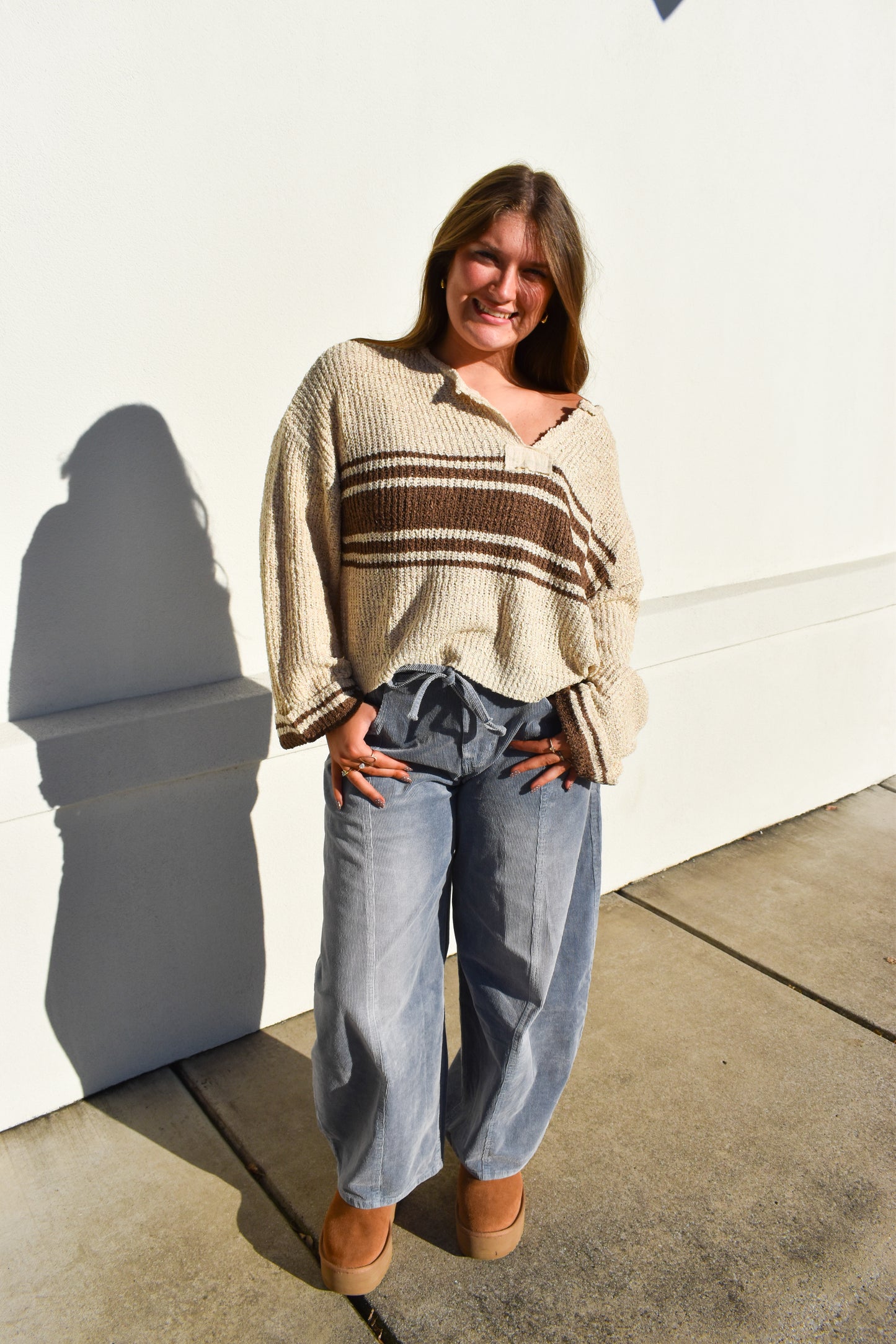 Stripe Patch Long Sleeve Sweater