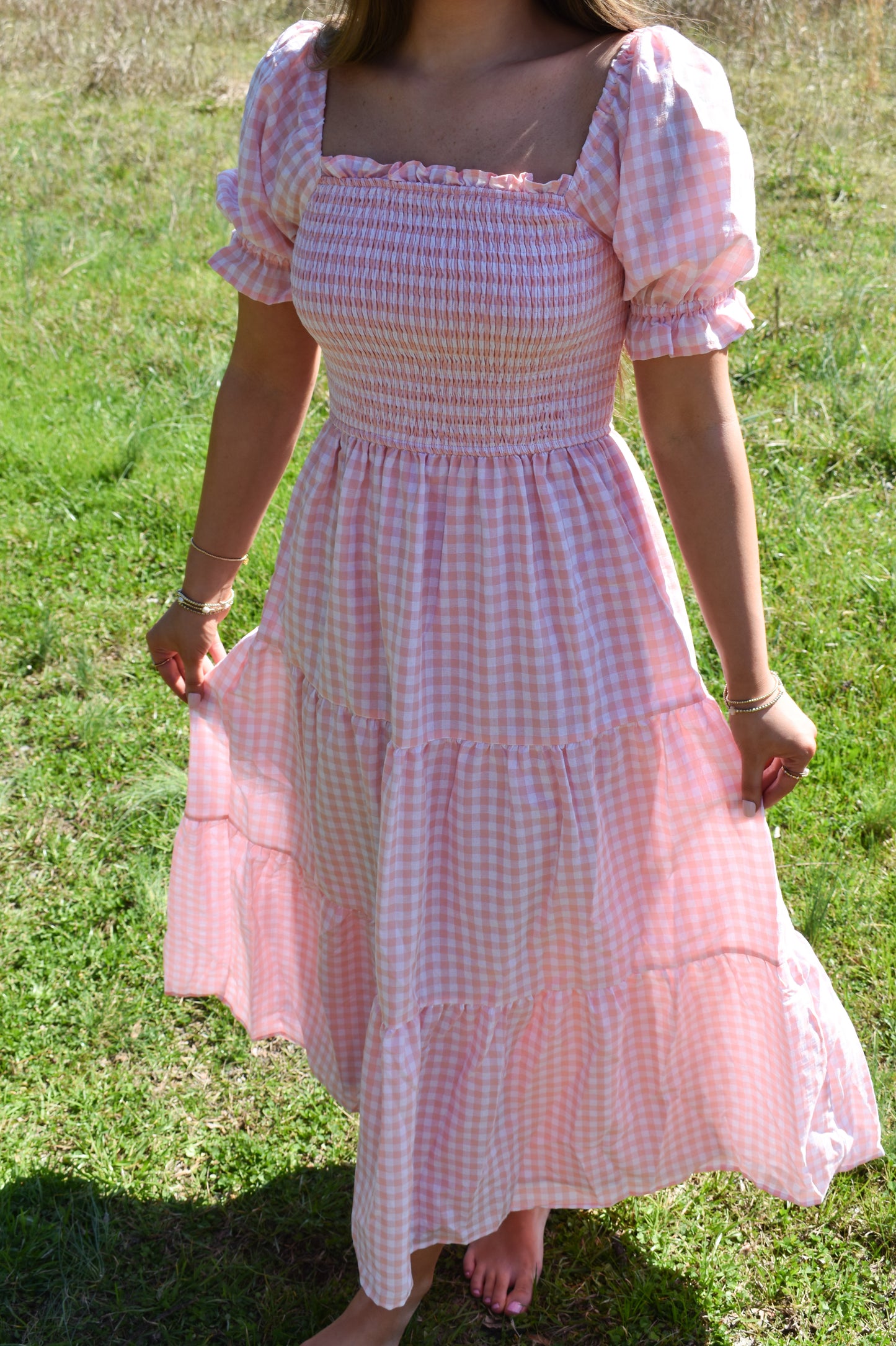 Madi Pink Gingham Maxi Dress