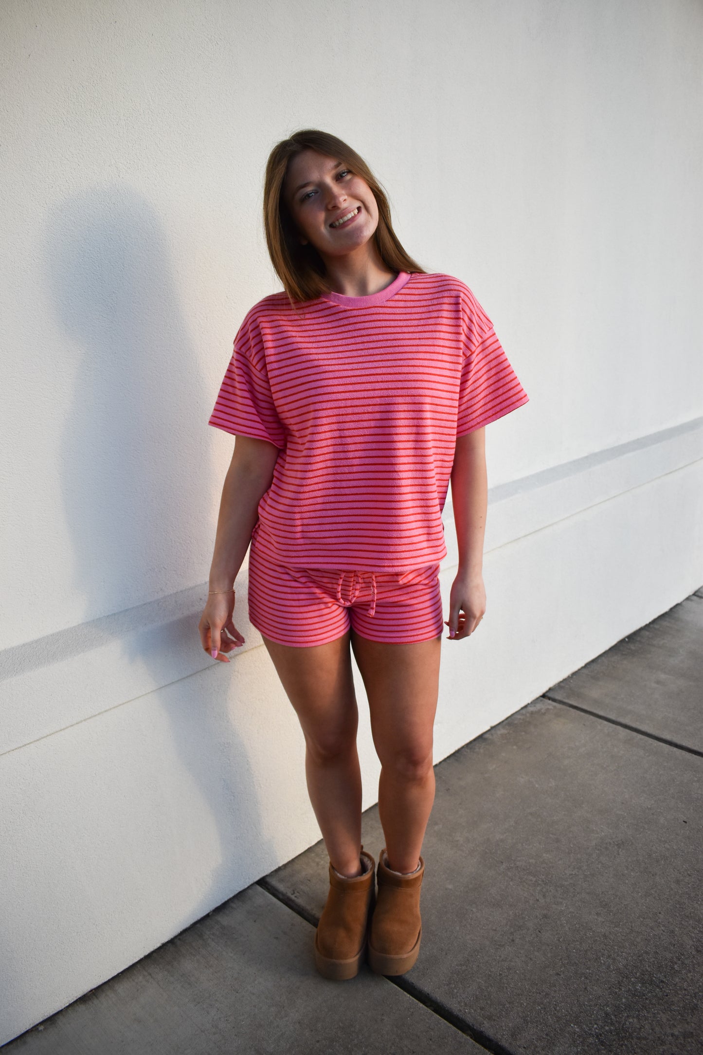 Candy Pink/Red Stripe Terry Set