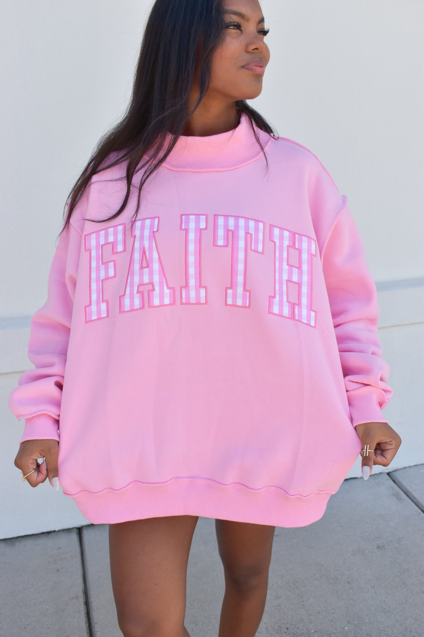 "FAITH" Embroidered Mock Neck
