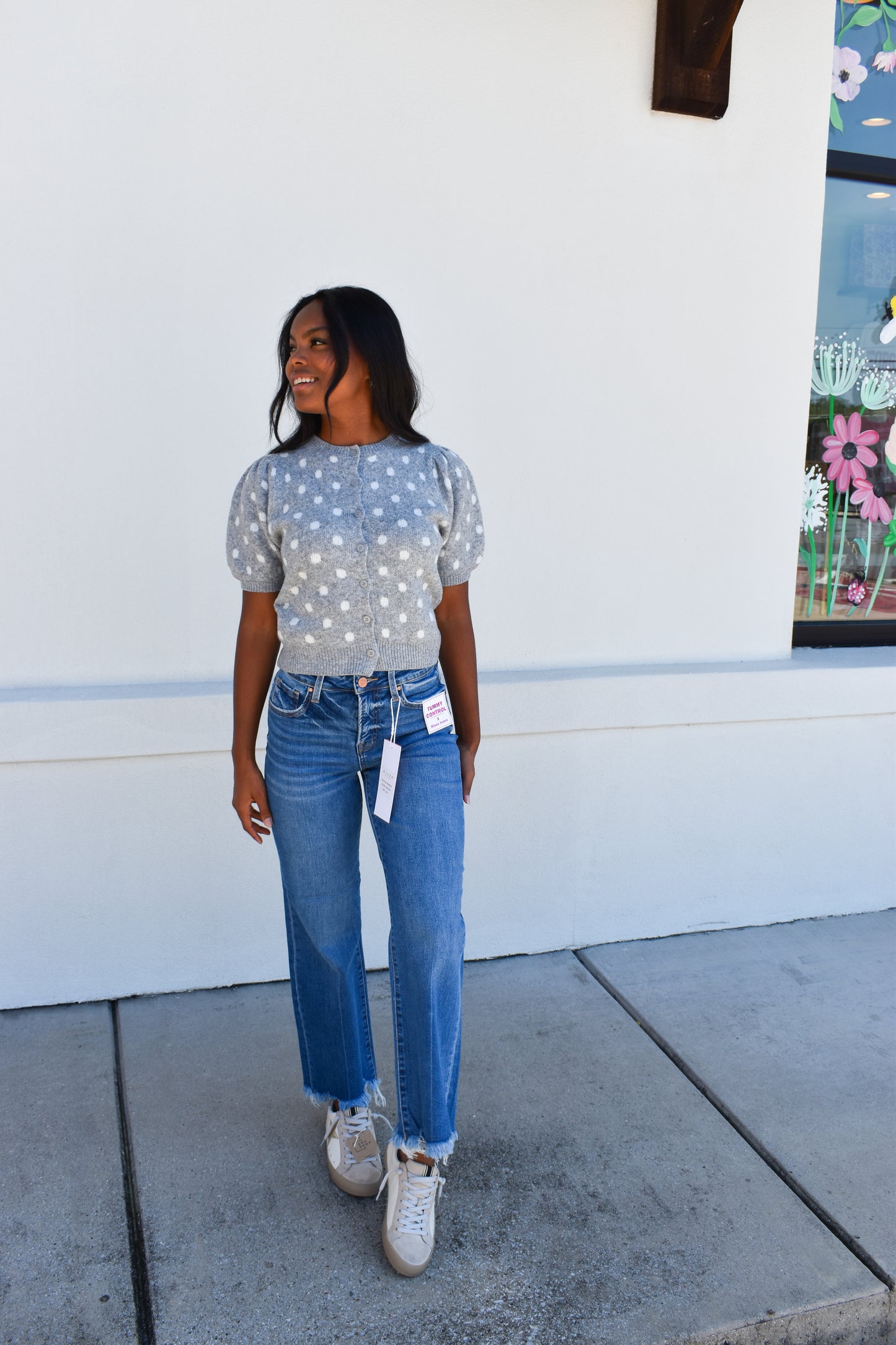 Puff Short Sleeve Polka Dot Top