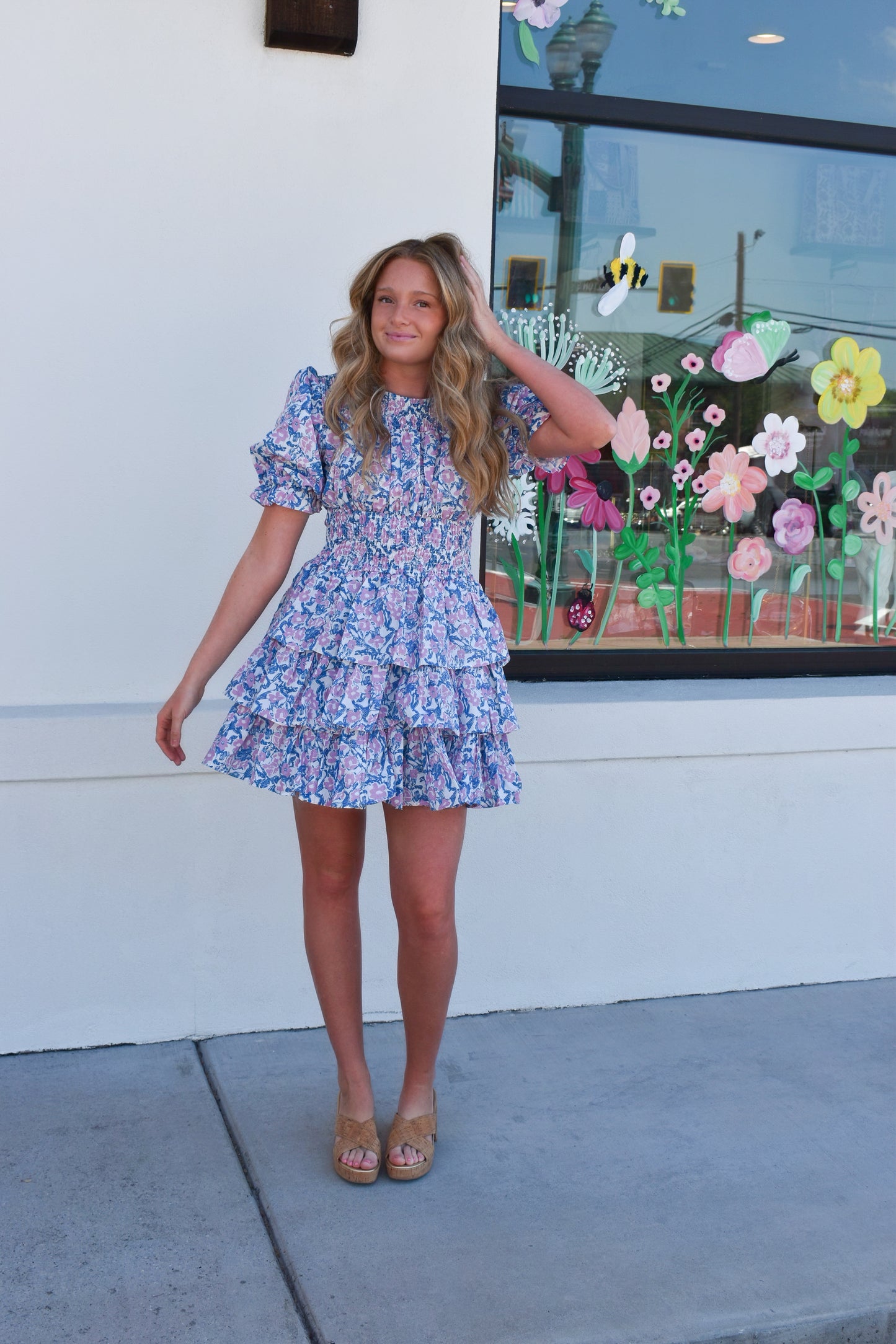 Smocked Neck and Waist Tiered Dress