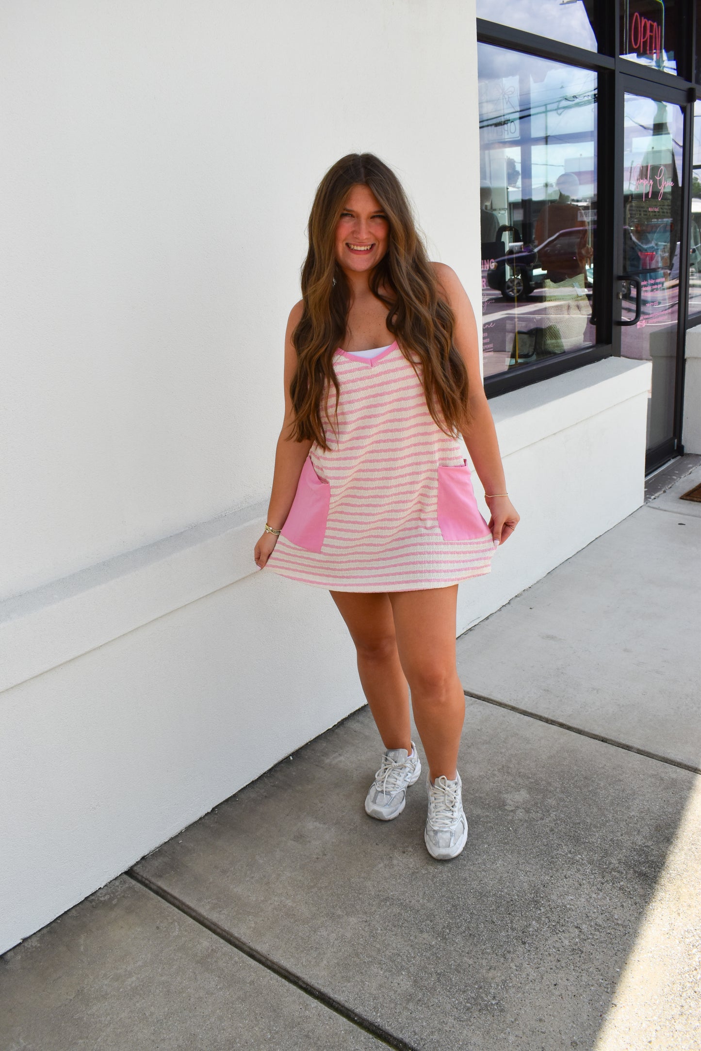Sally Stripe Dress w/ Built in Romper Lining