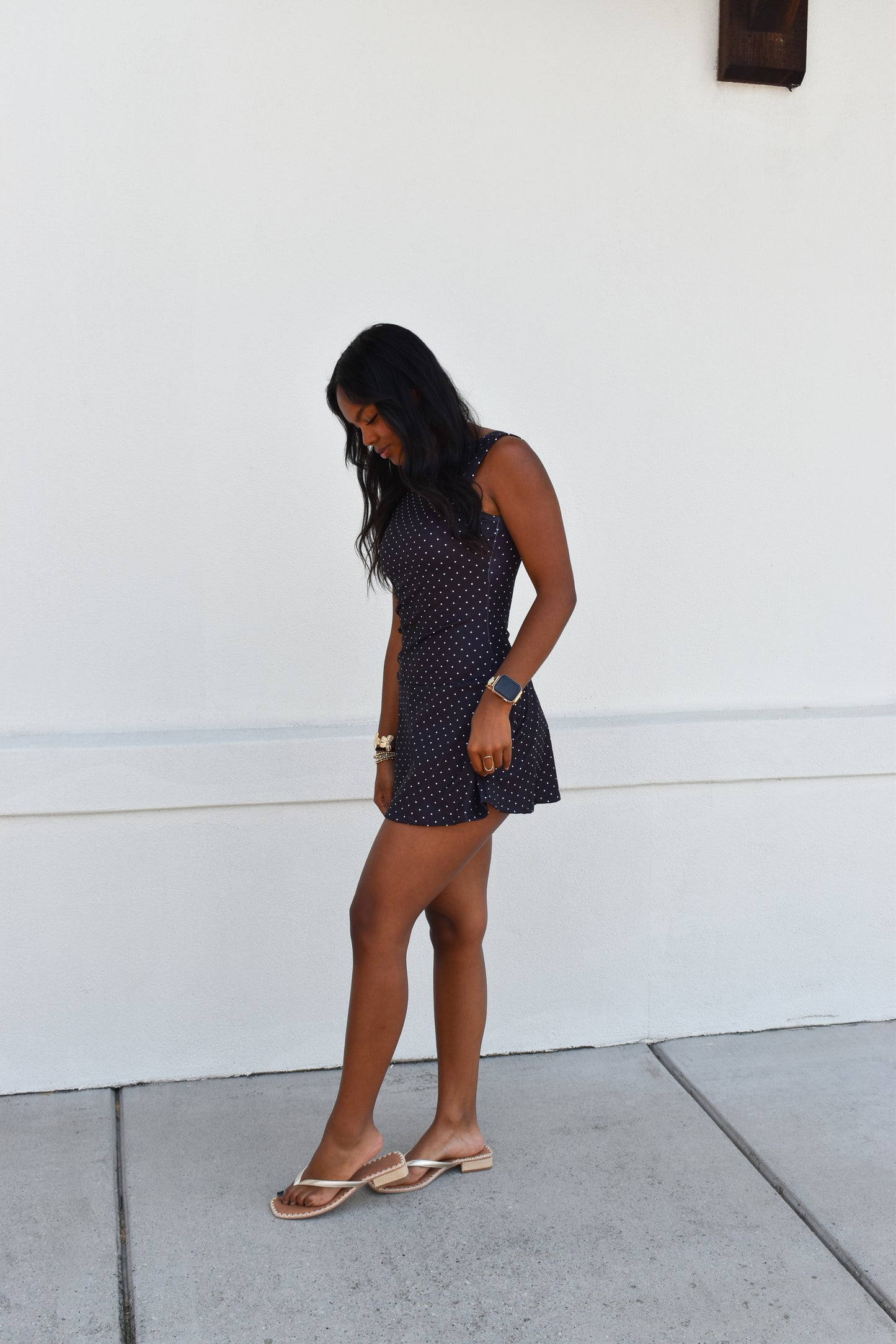 Polka Dot Print A-Line Mini Dress with Drop Waist