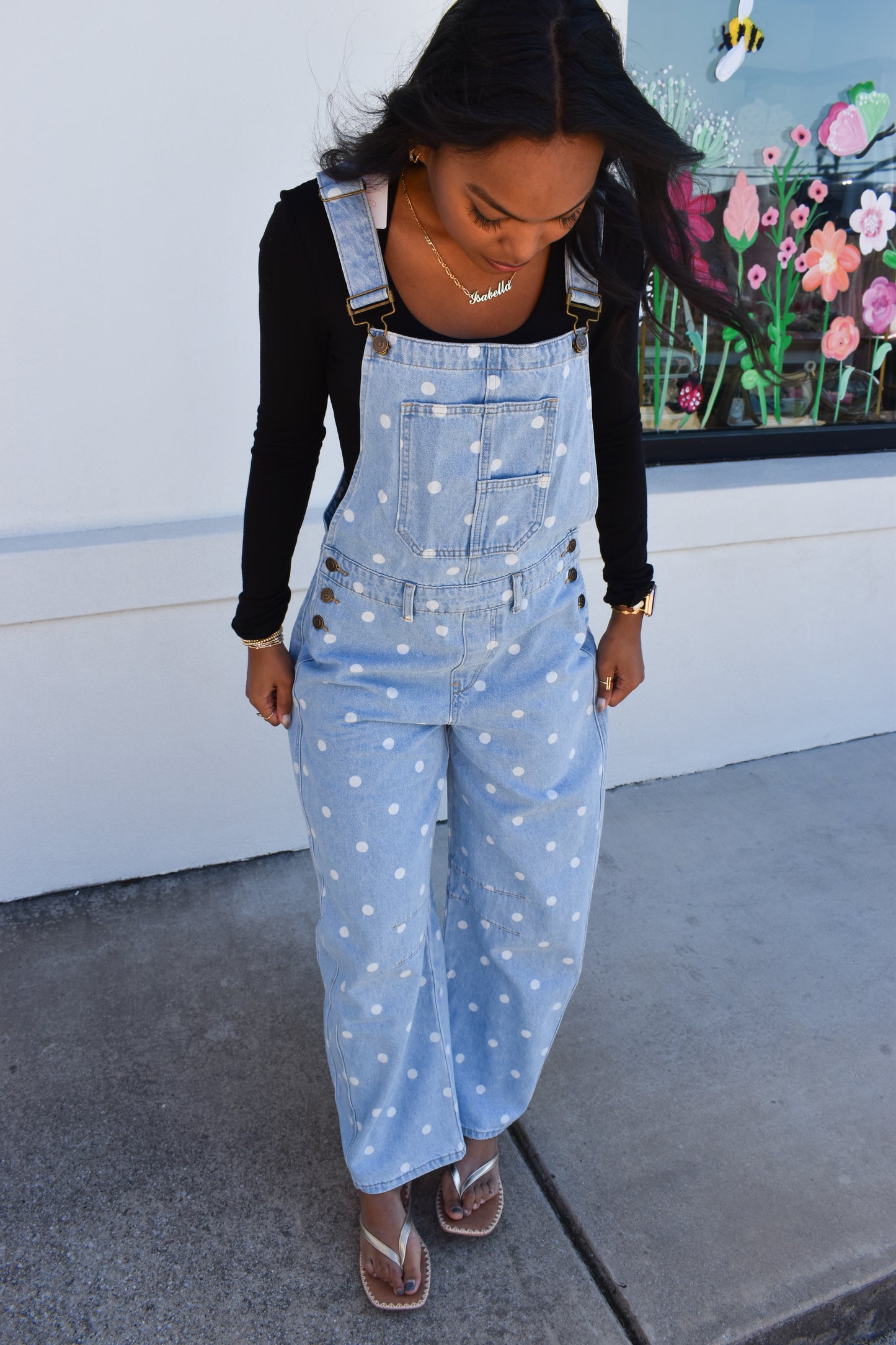 Denim Polka Dot Barrel Overalls