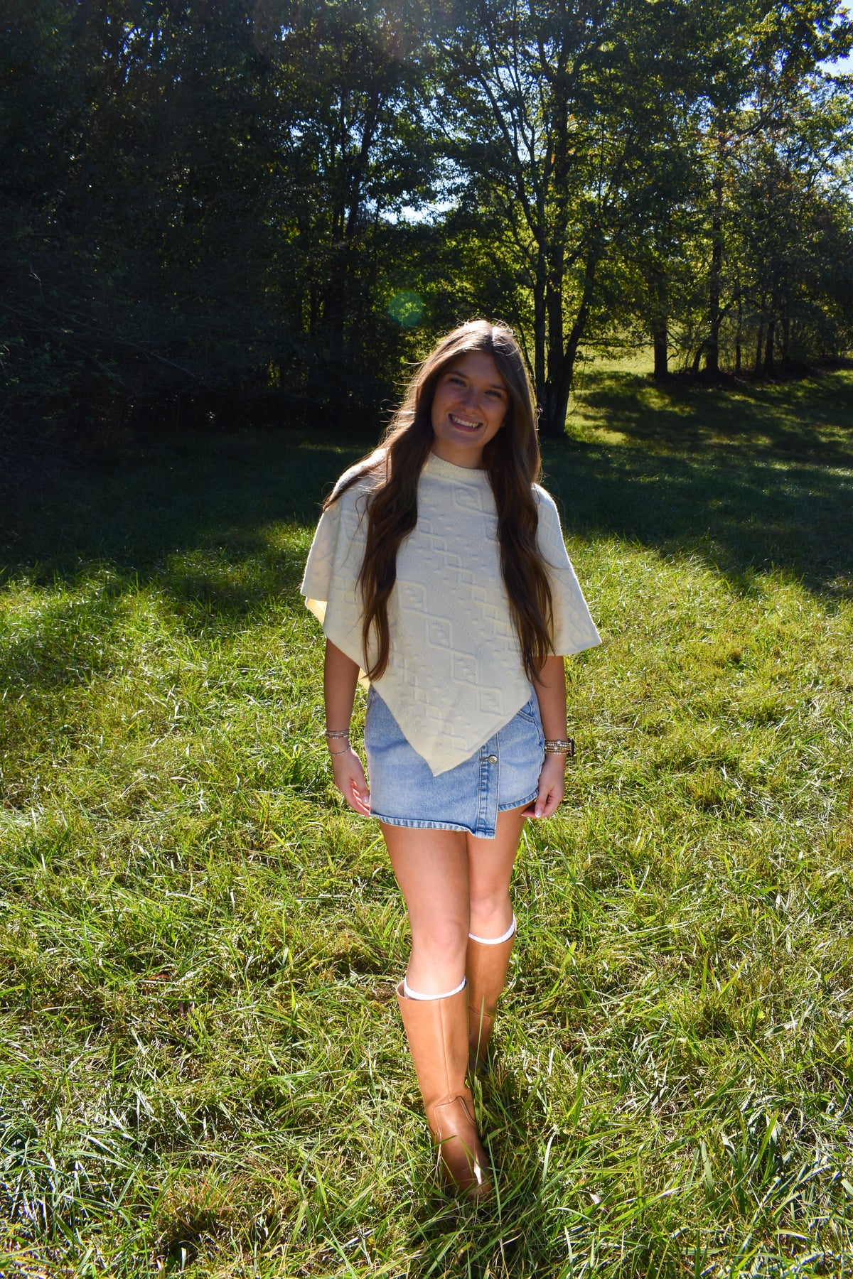 Cable Knit Poncho: White