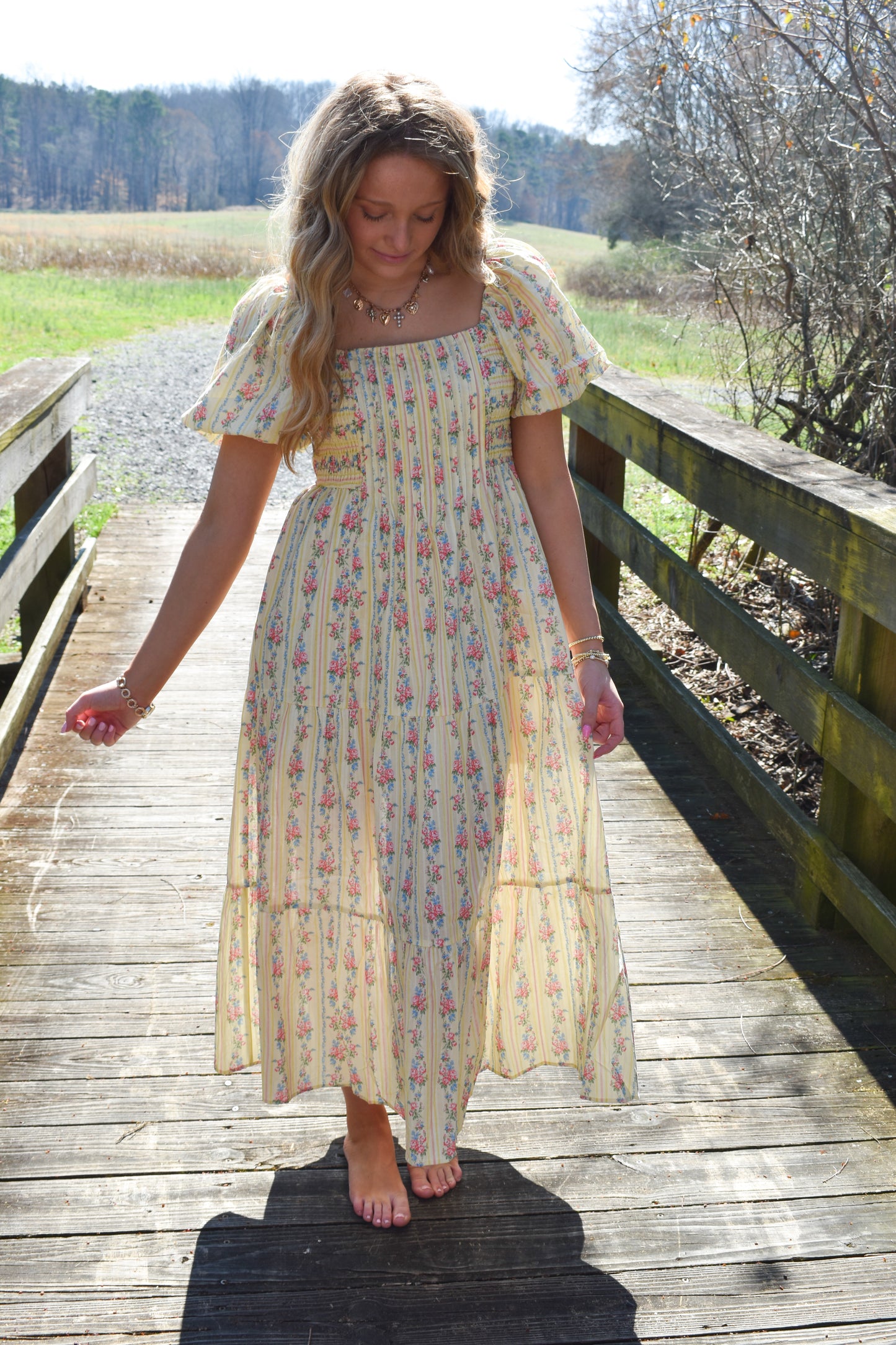 Smocked Baby Yellow Floral Maxi Dress