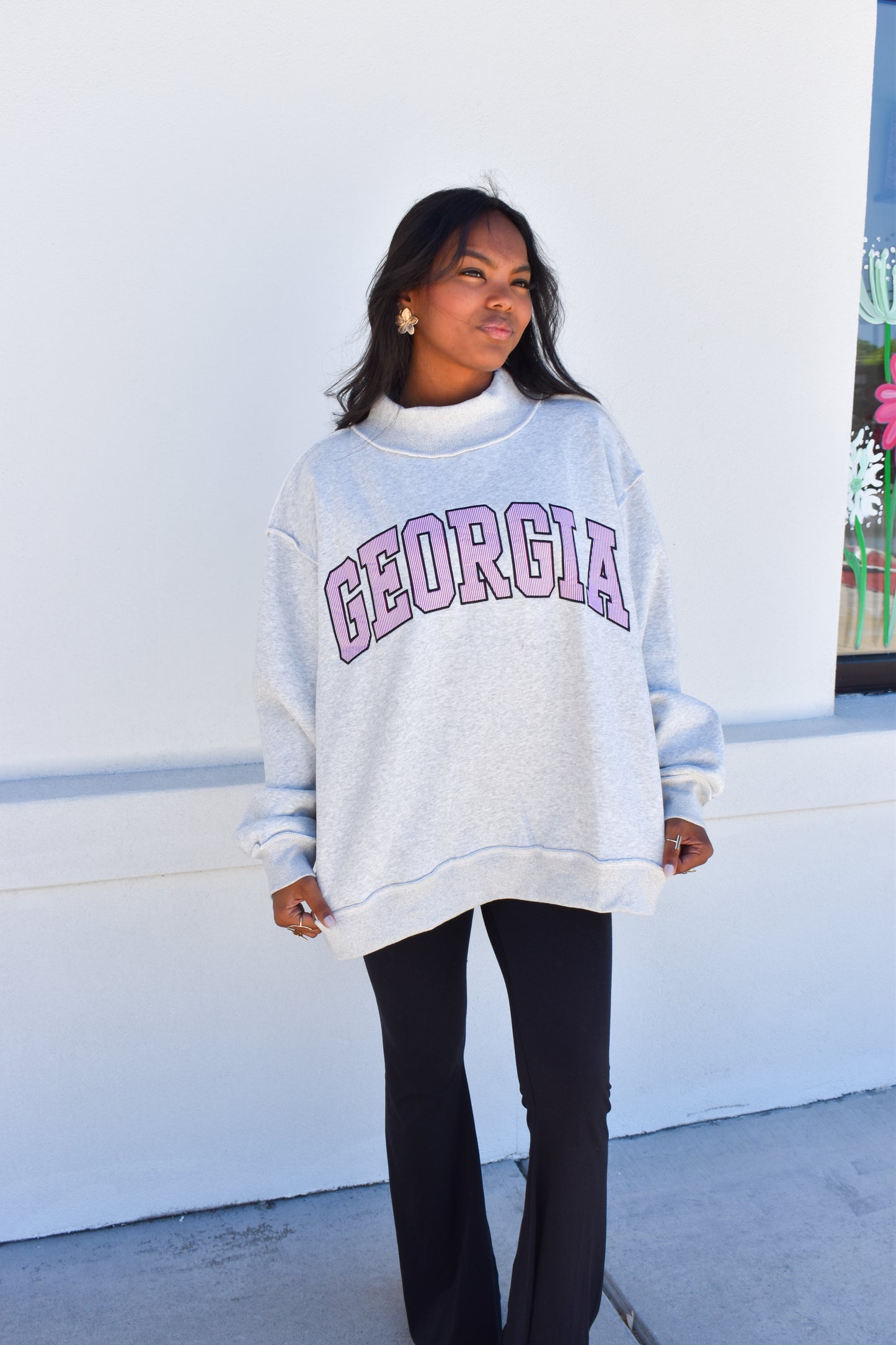 Embroidered Georgia Stripe Mockneck