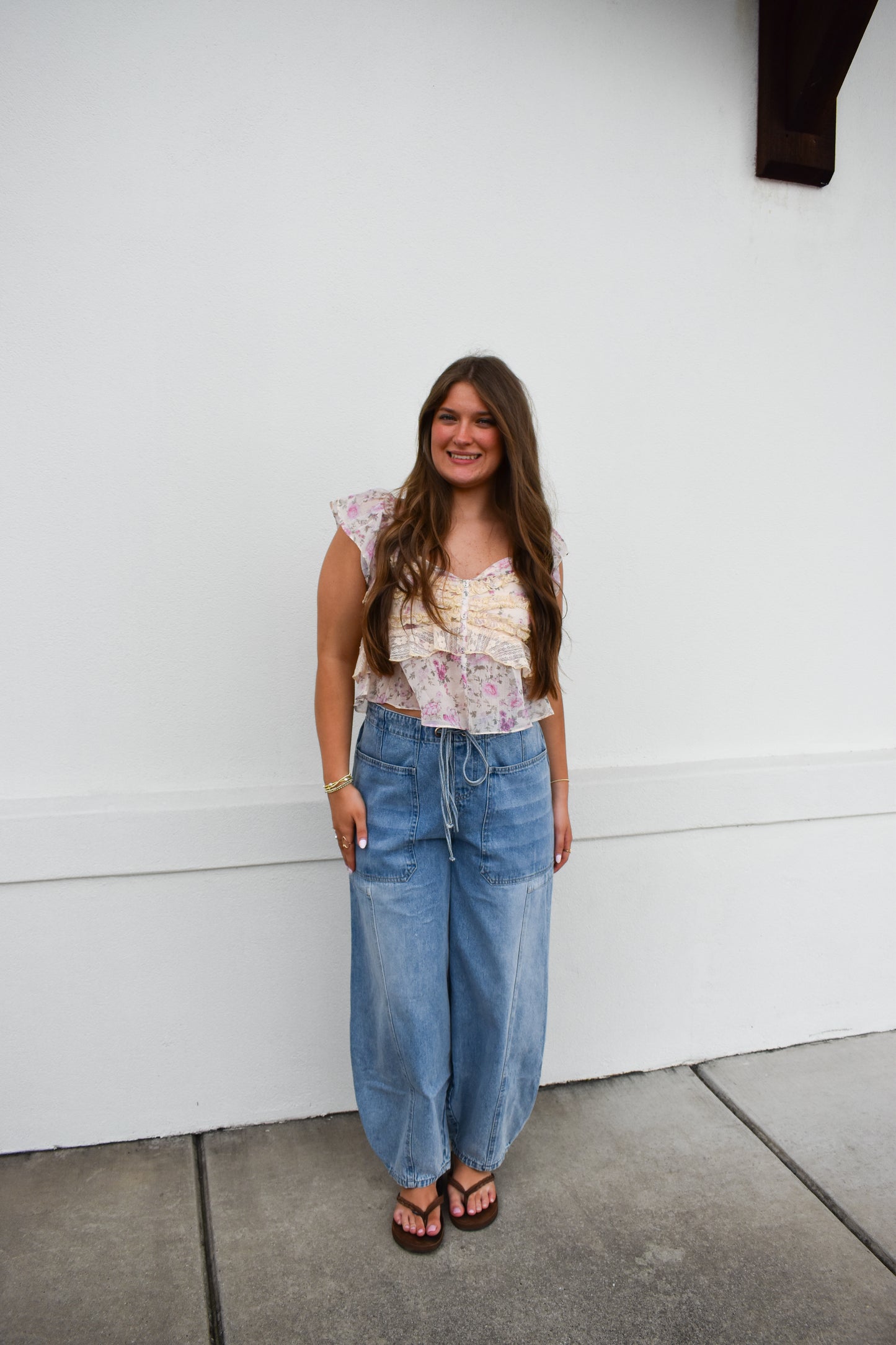 Floral Print Ruffle Lace Sweetheart Top