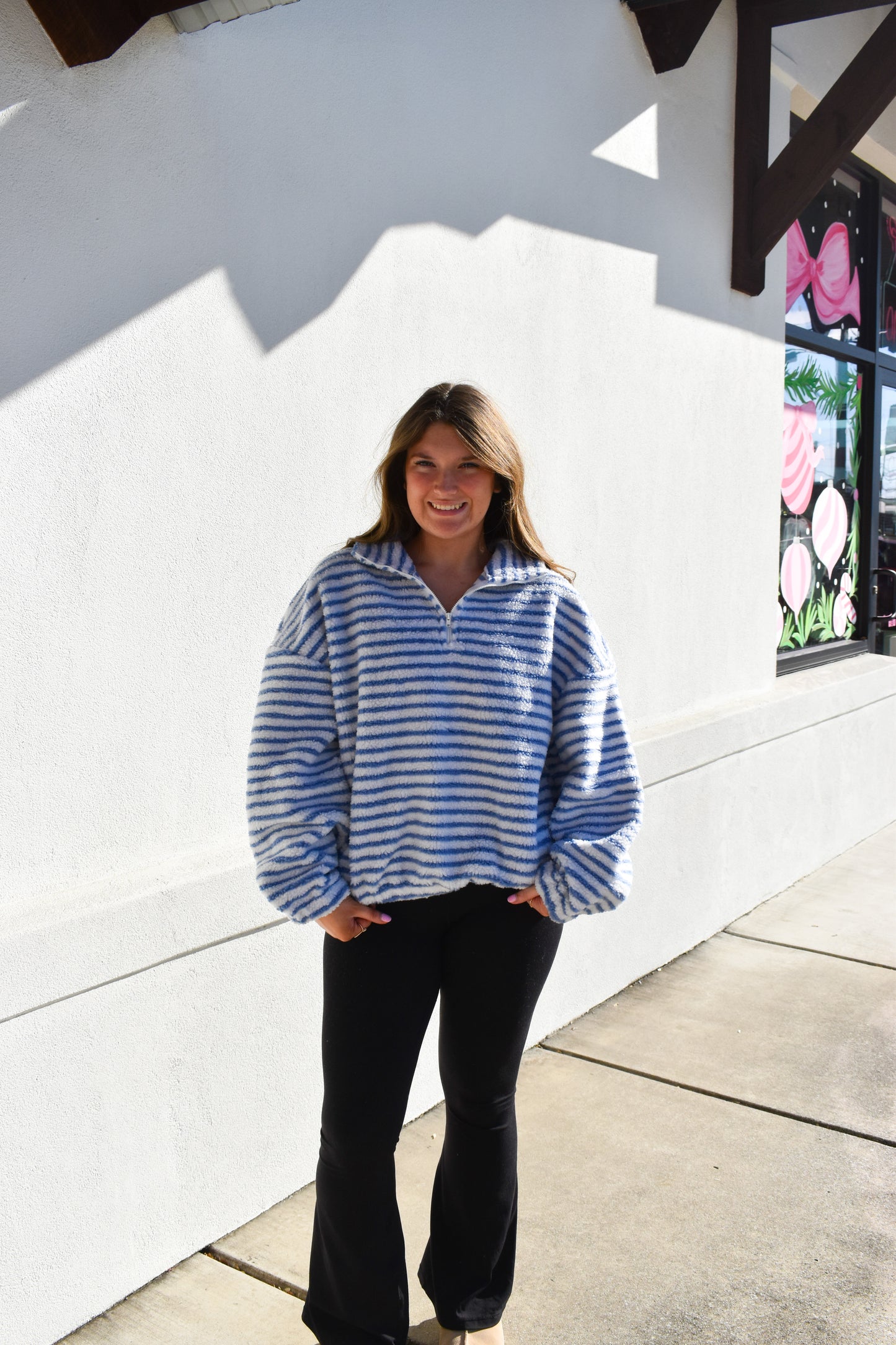 Liz Stripe Quarter Zip Fleece