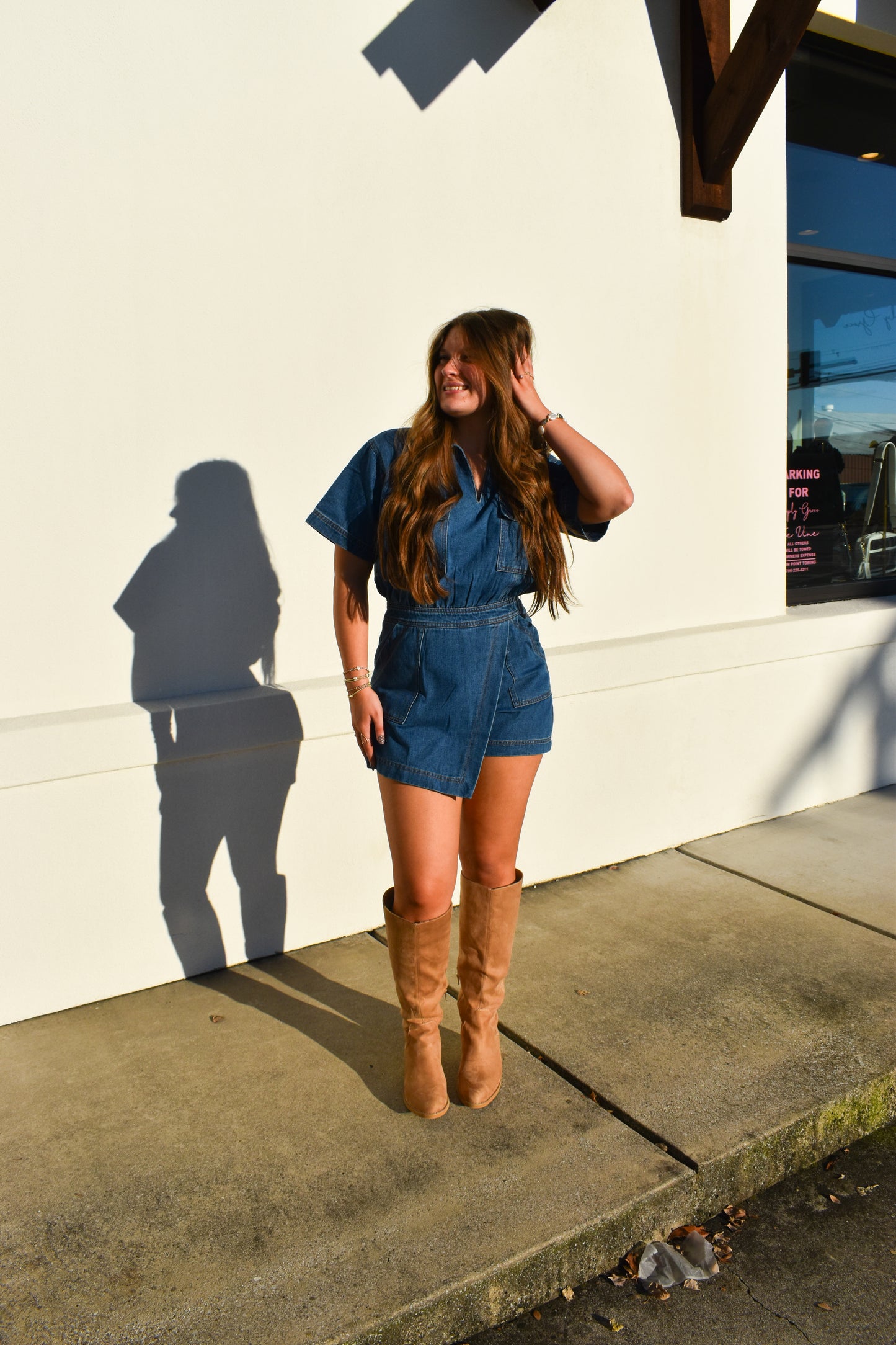 Denim Romper W/ Pockets & Wrap Detail