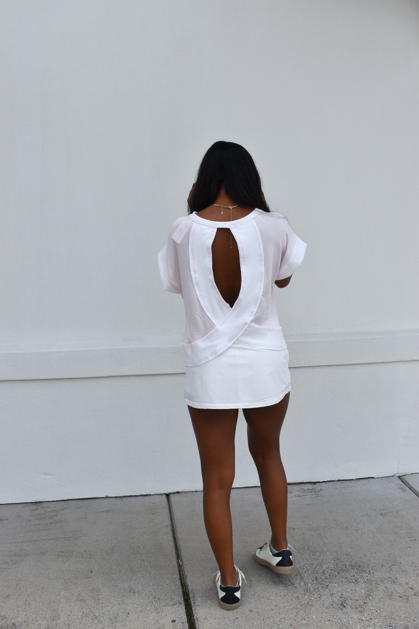 Open Back Striped Top: Pink