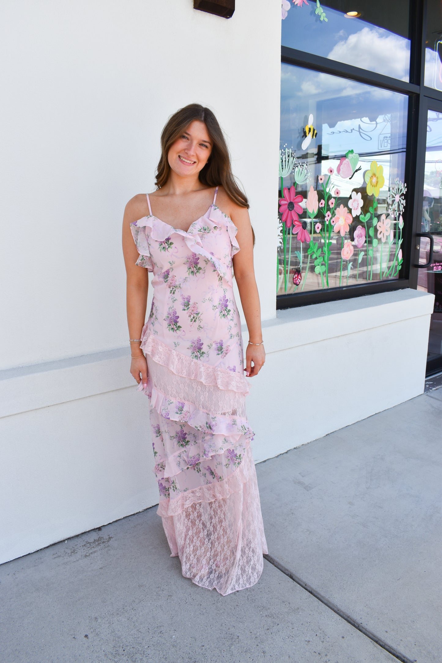 Floral Lace Ruffle Maxi Dress